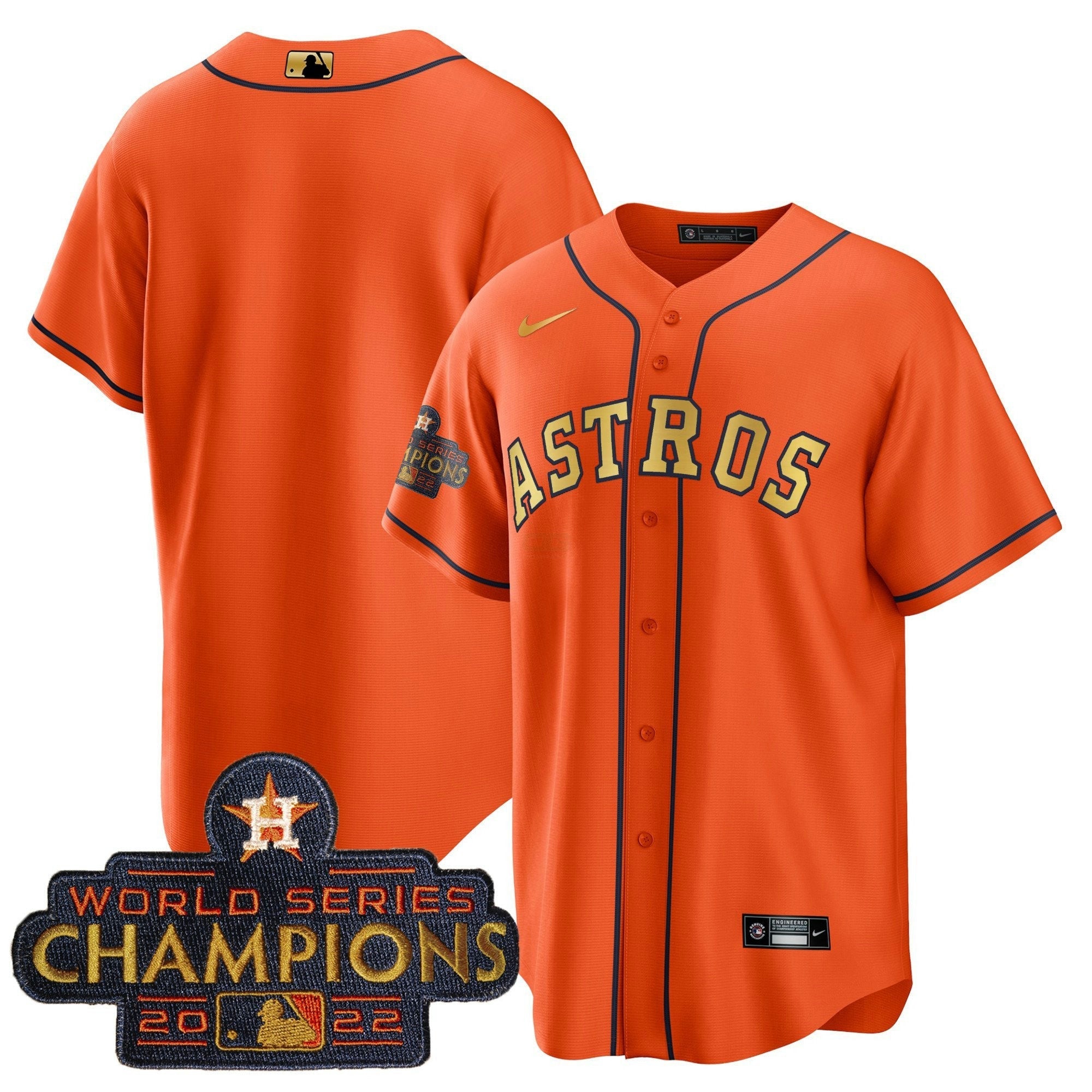Camisa MLB Men’s 2023 Champions Laranja Dourada Jersey