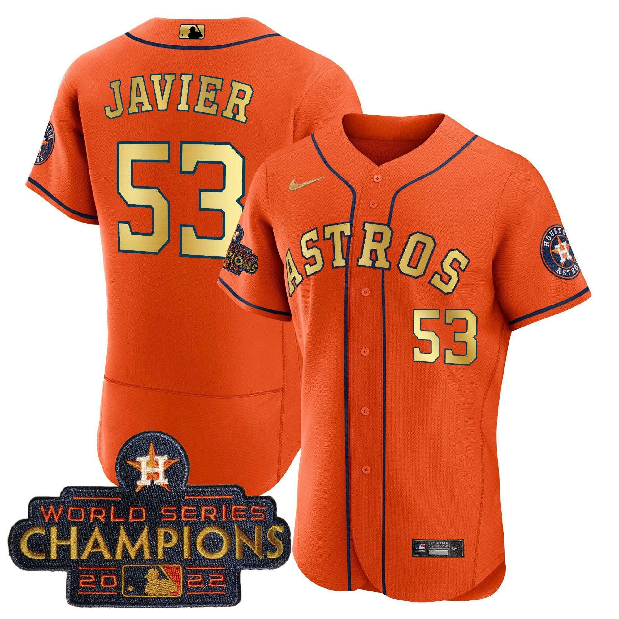 Camisa MLB Men’s 2023 Champions Laranja Dourada Jersey