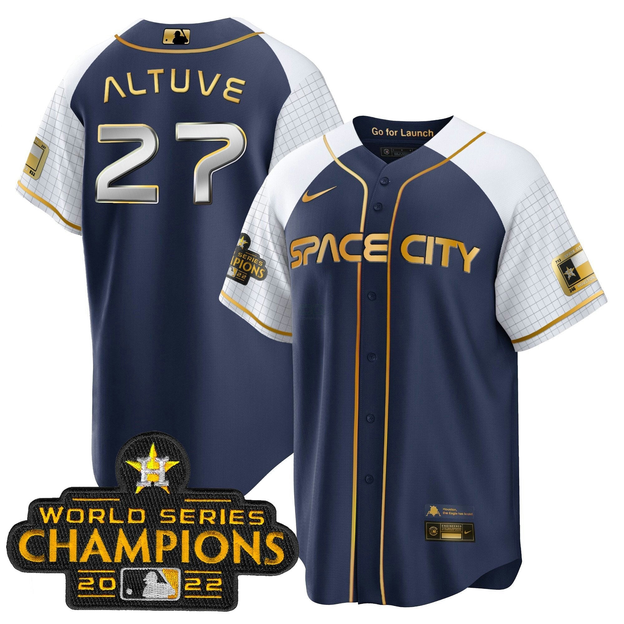 Camisa MLB Men’s 2023 Space City Champions Alternativa Azul Marinho Cool Jersey