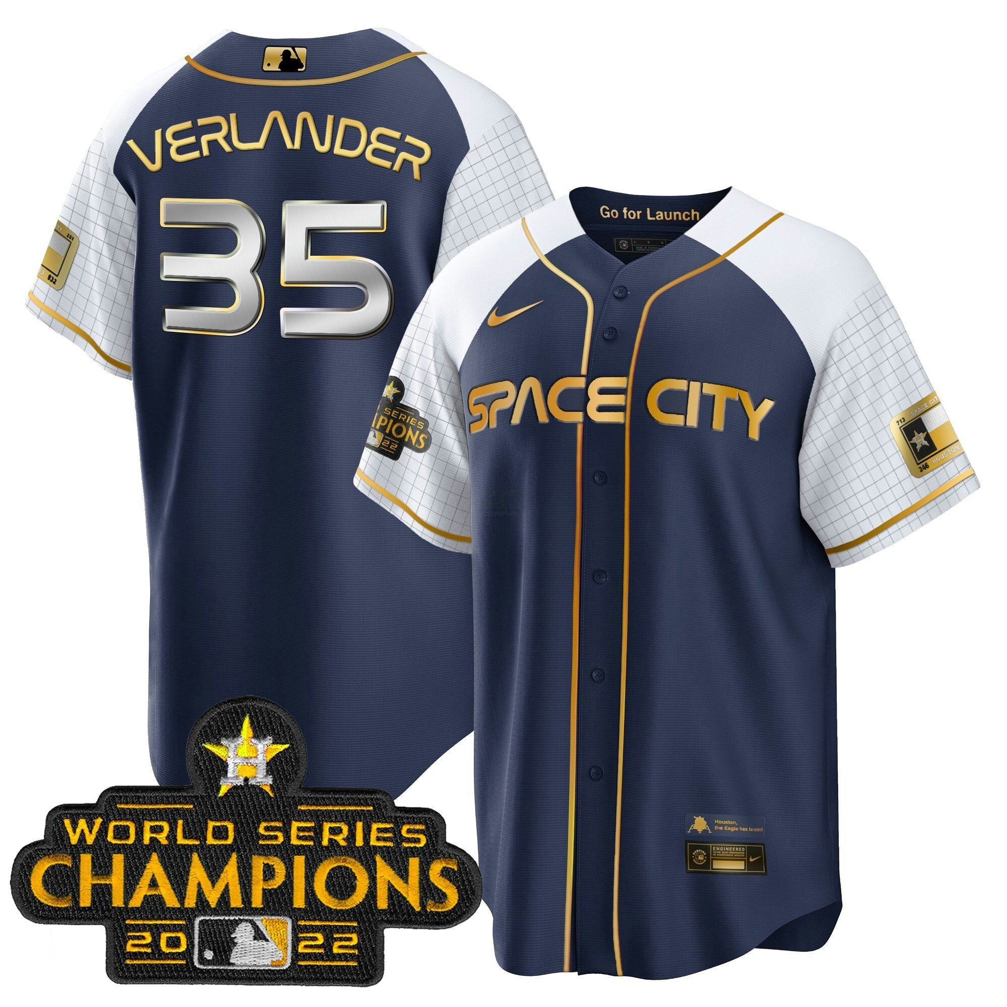 Camisa MLB Men’s 2023 Space City Champions Alternativa Azul Marinho Cool Jersey