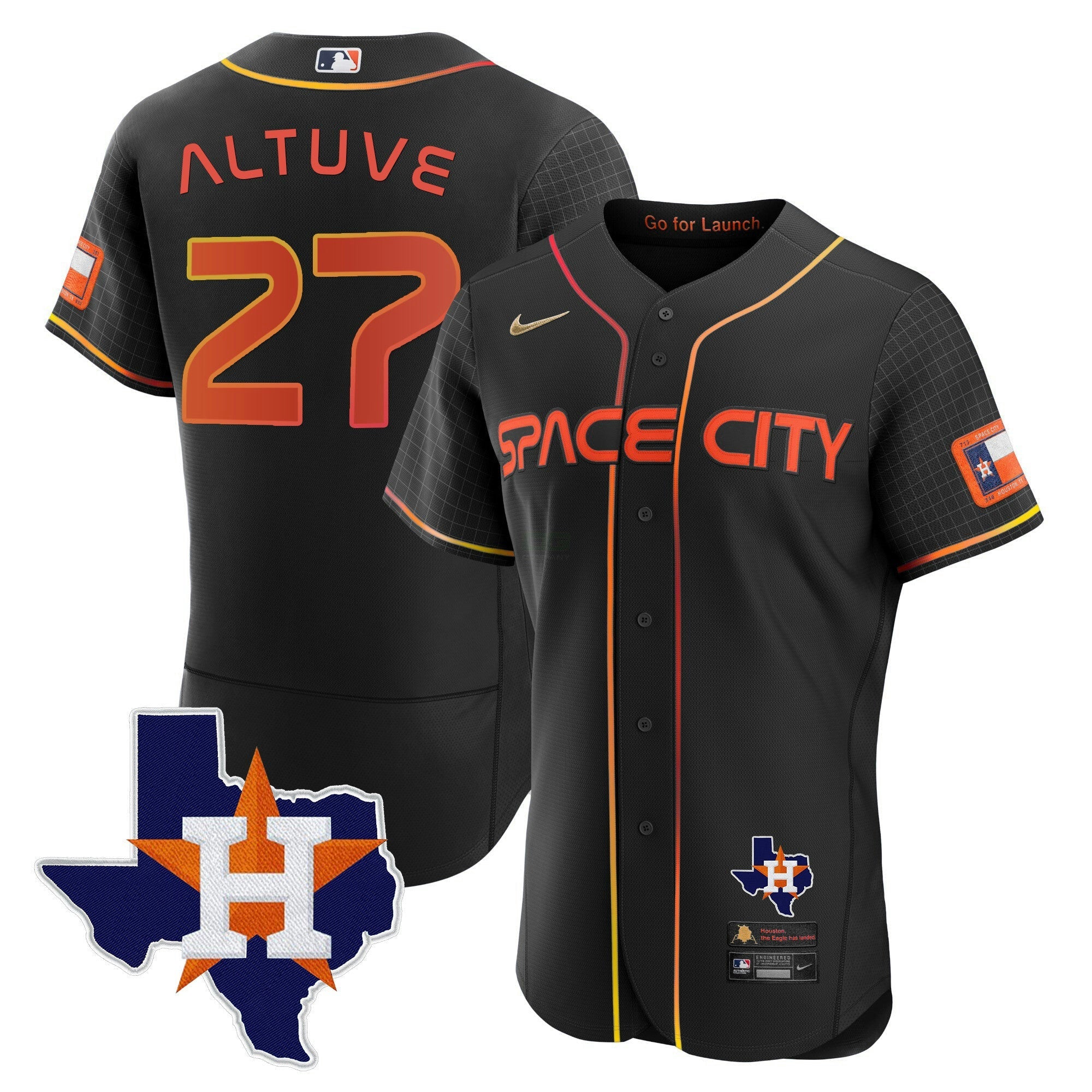 Camisa MLB Men’s 2024 Space City Flex Base Jersey – Texas Patch