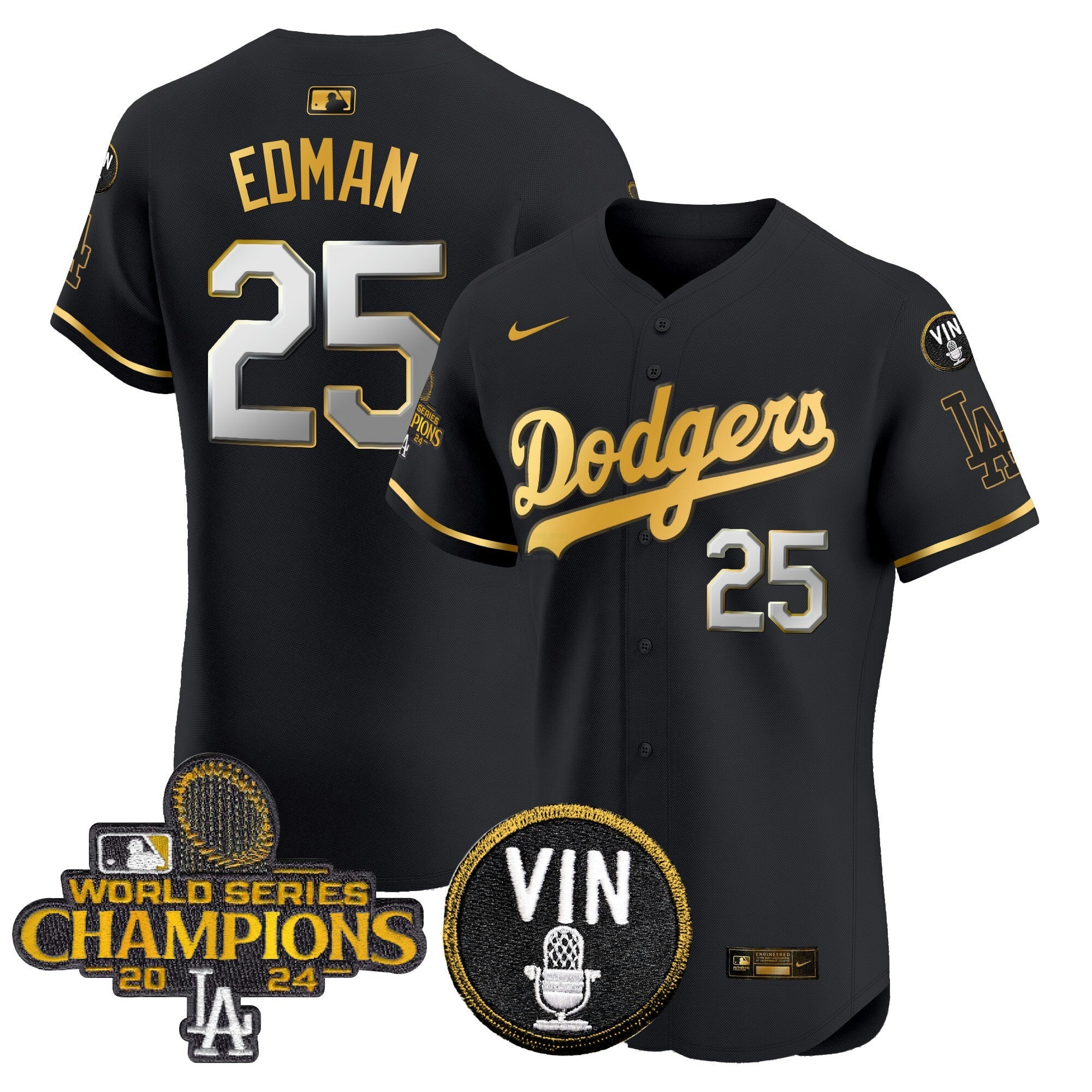 Camisa MLB Men’s 2024 World Series Champions Dourada Trim Vapor Premier Elite Jersey