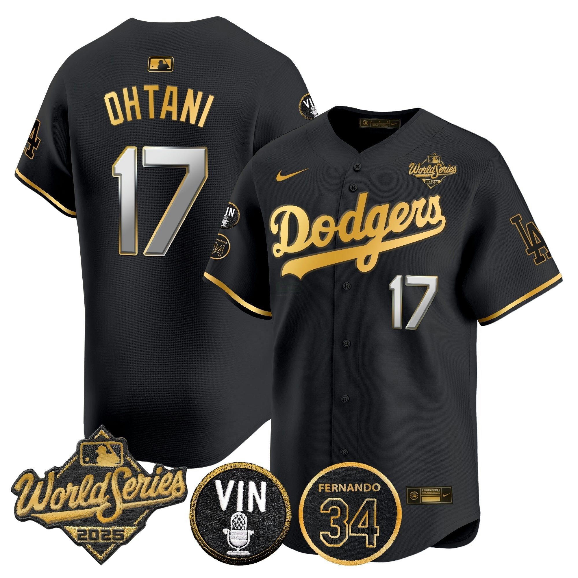 Camisa MLB Men’s 2025 World Series Vapor Premier Limited Jersey – Vin Scully & Fernando Patch