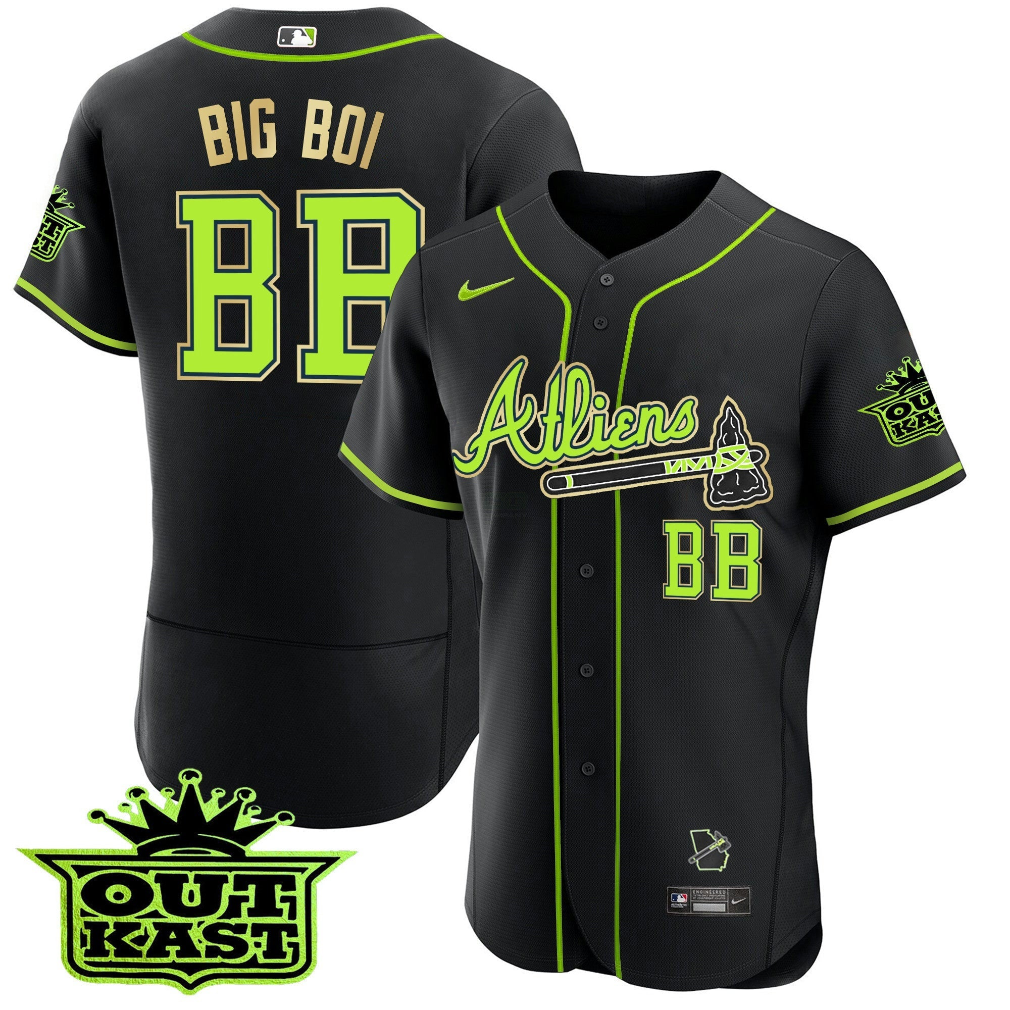 Camisa MLB Men’s Atlanta Atliens Flex Base Dourada Trim Jersey