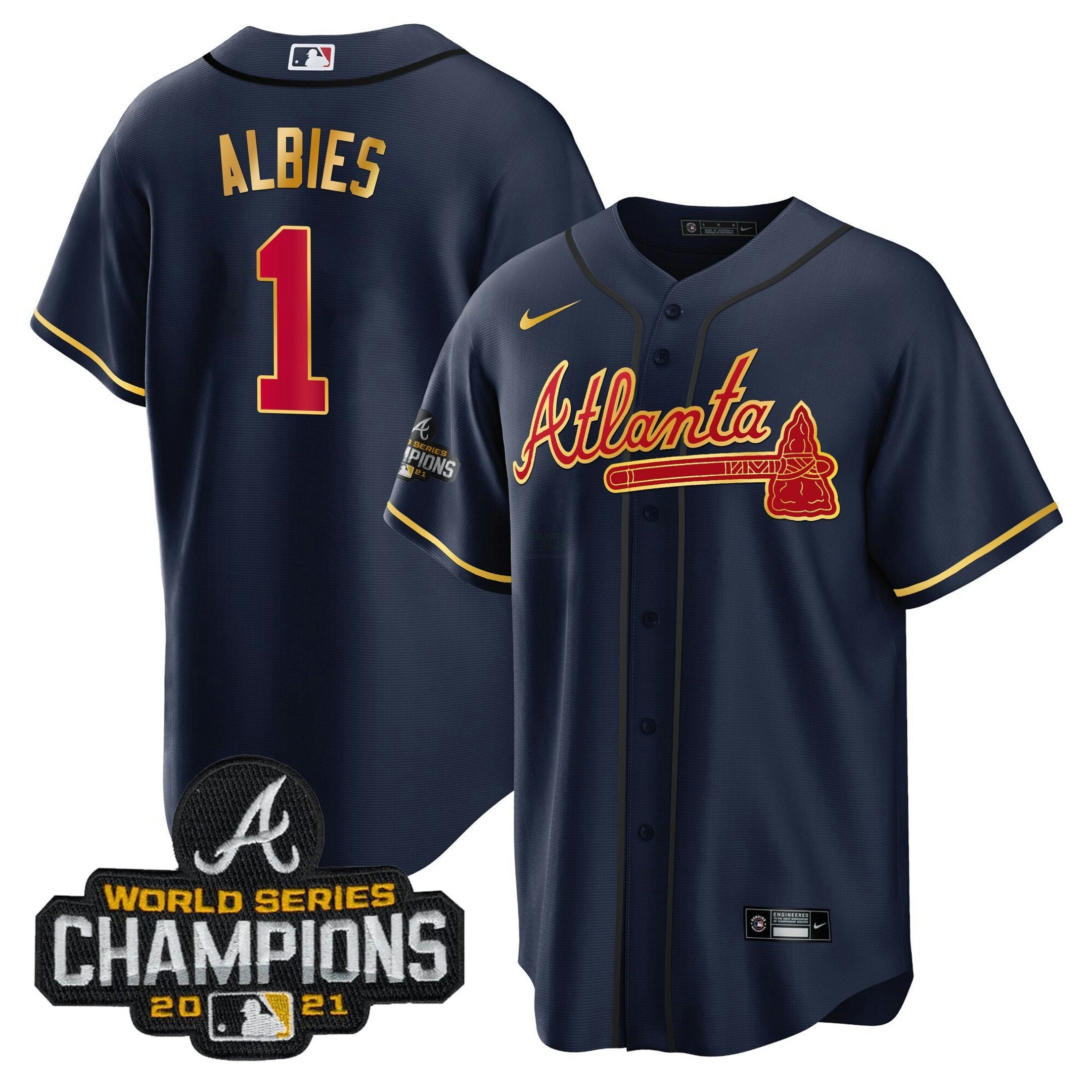 Camisa MLB Men’s Atlanta Champions Patch Dourada Trim Jersey