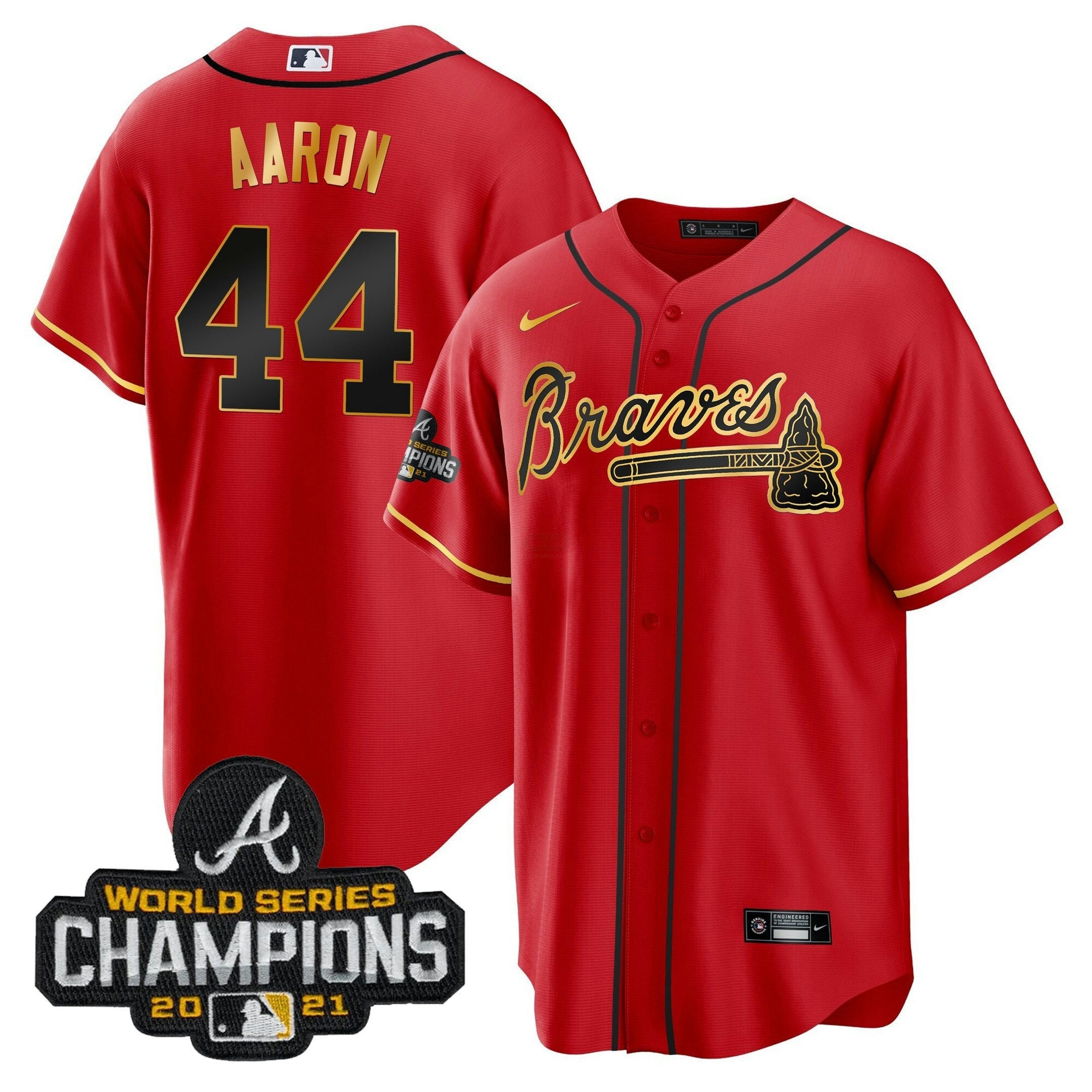 Camisa MLB Men’s Atlanta Champions Patch Dourada Trim Jersey