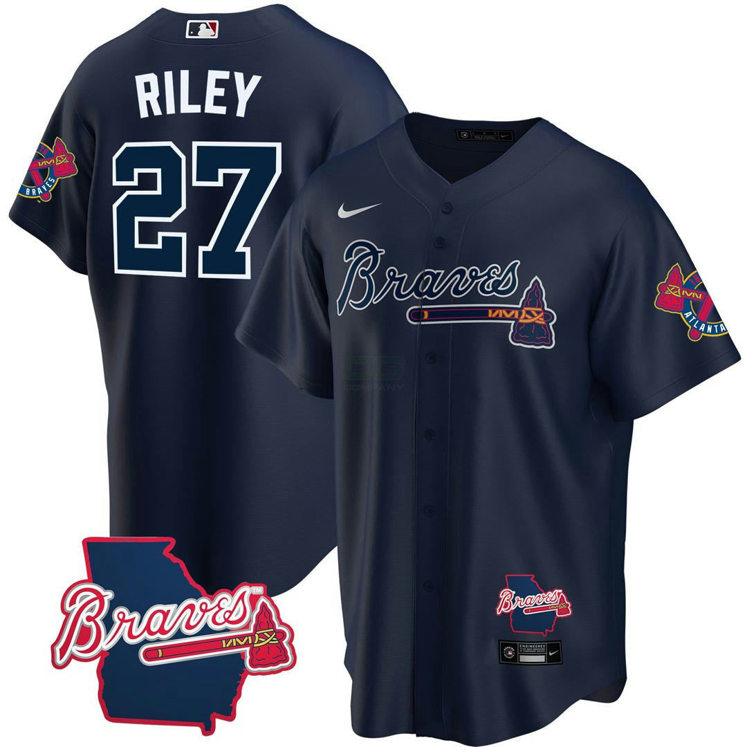 Camisa MLB Men’s Atlanta Georgia State Patch Jersey – Azul Marinho