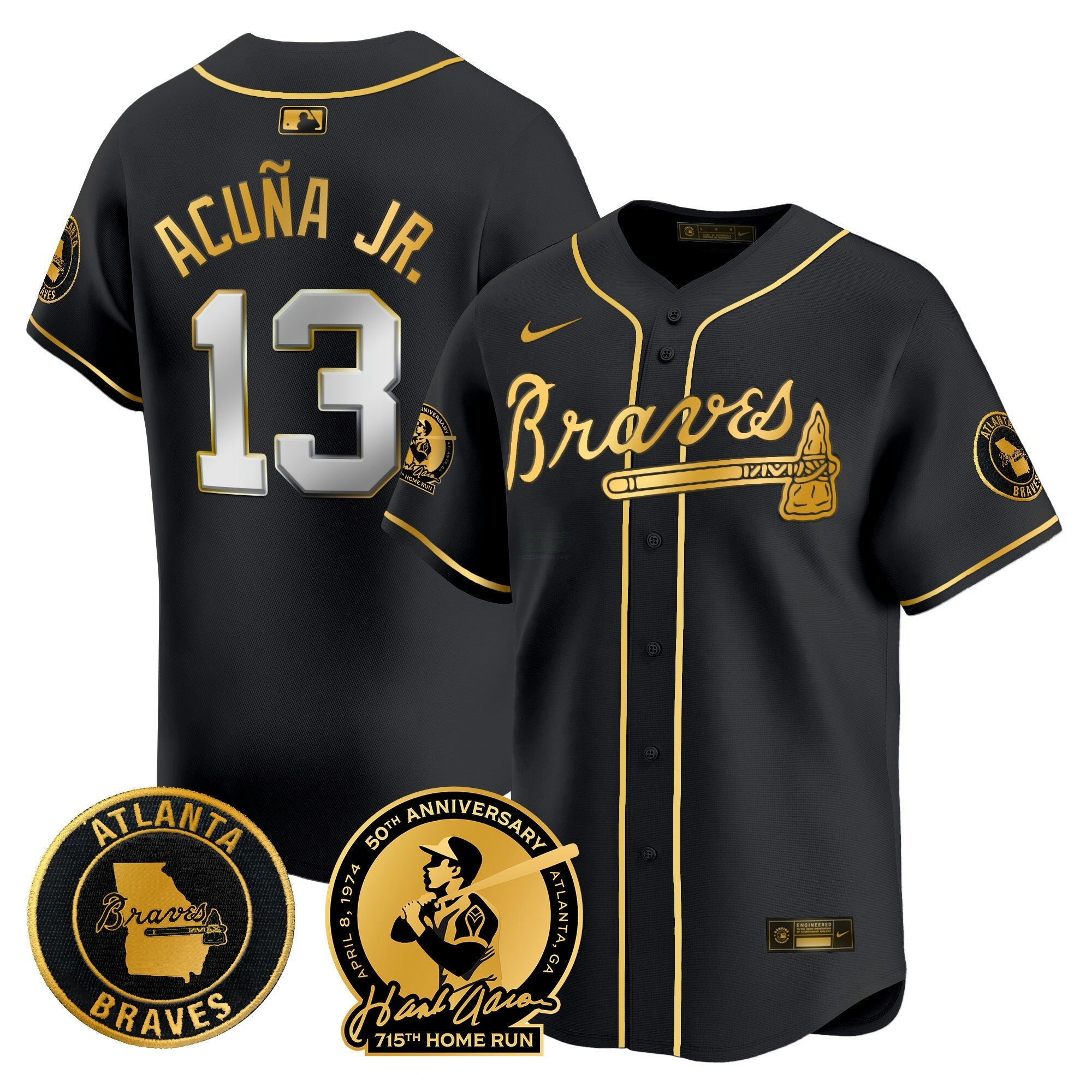 Camisa MLB Men’s Atlanta Hank Aaron 715th Home Run Patch Vapor Premier Limited Jersey
