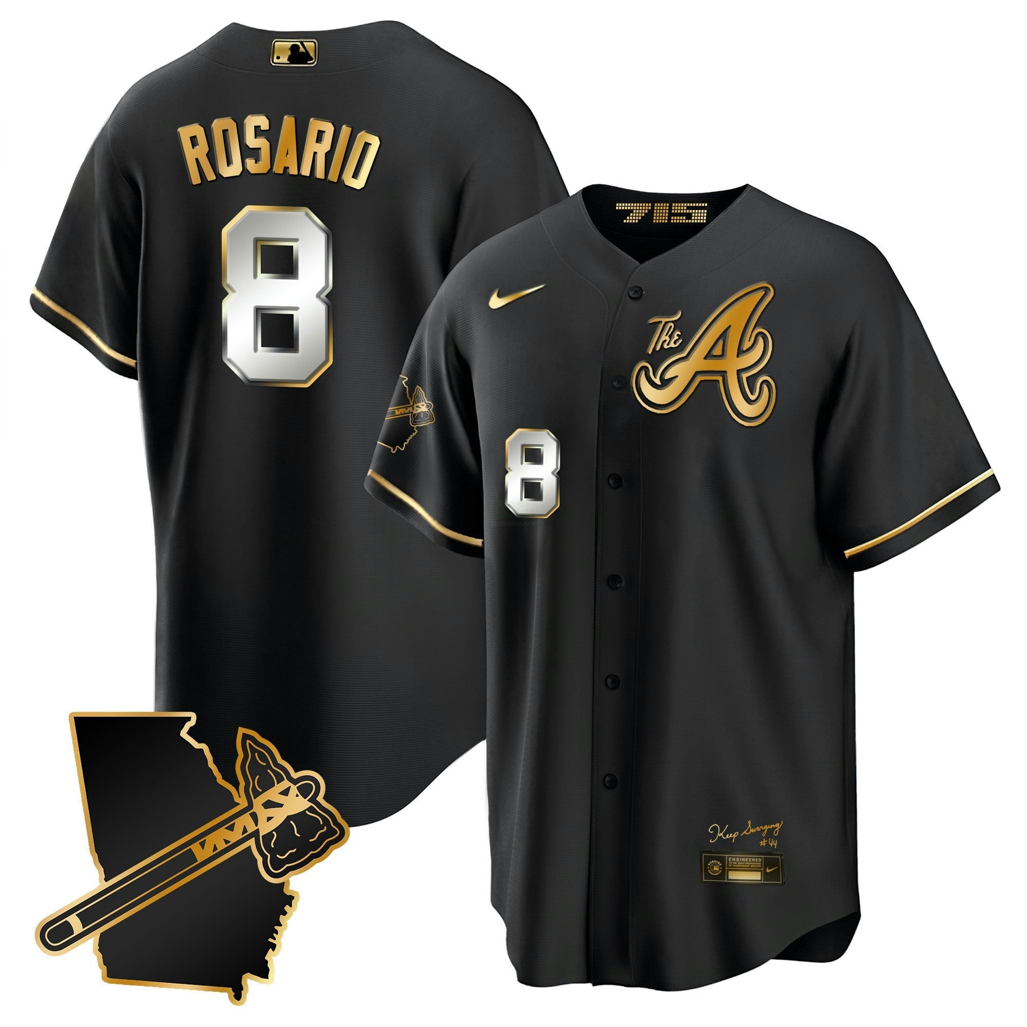 Camisa MLB Men’s Atlanta The A Dourada Cool Base Jersey – Georgia Patch