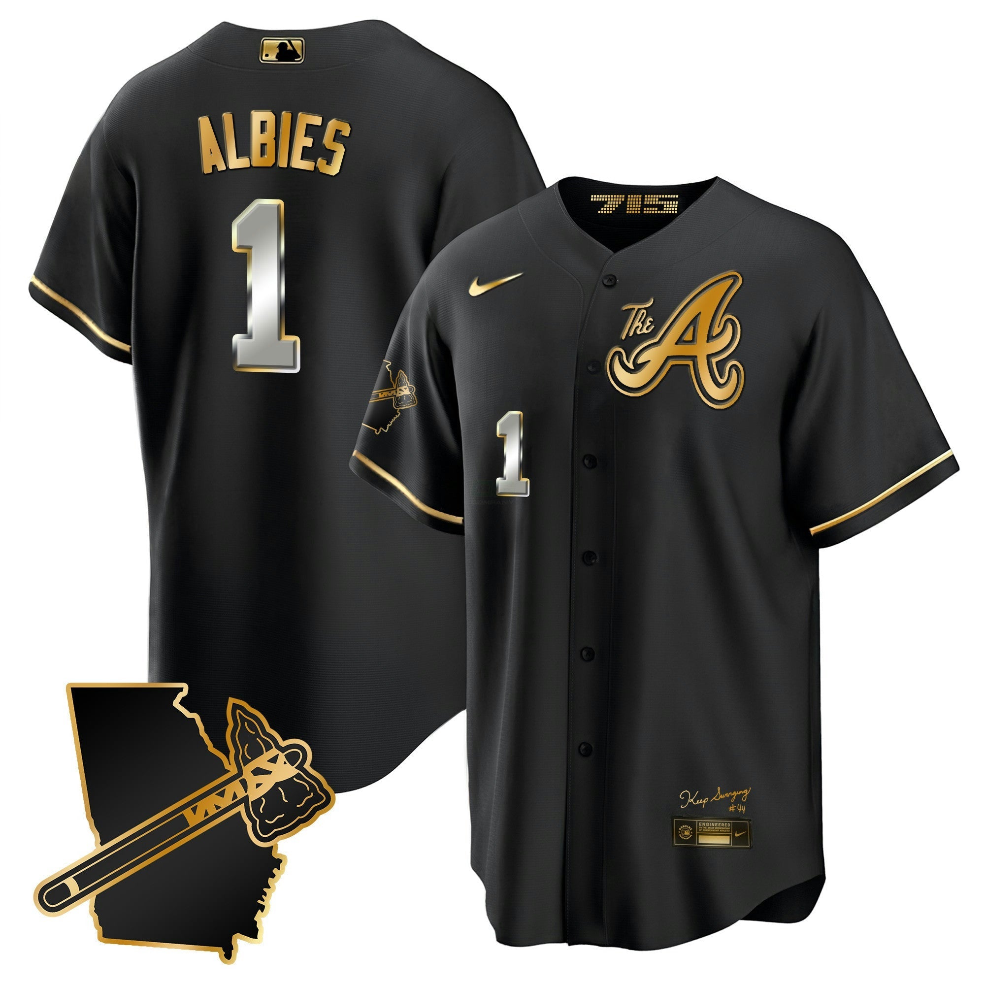 Camisa MLB Men’s Atlanta The A Dourada Cool Base Jersey – Georgia Patch
