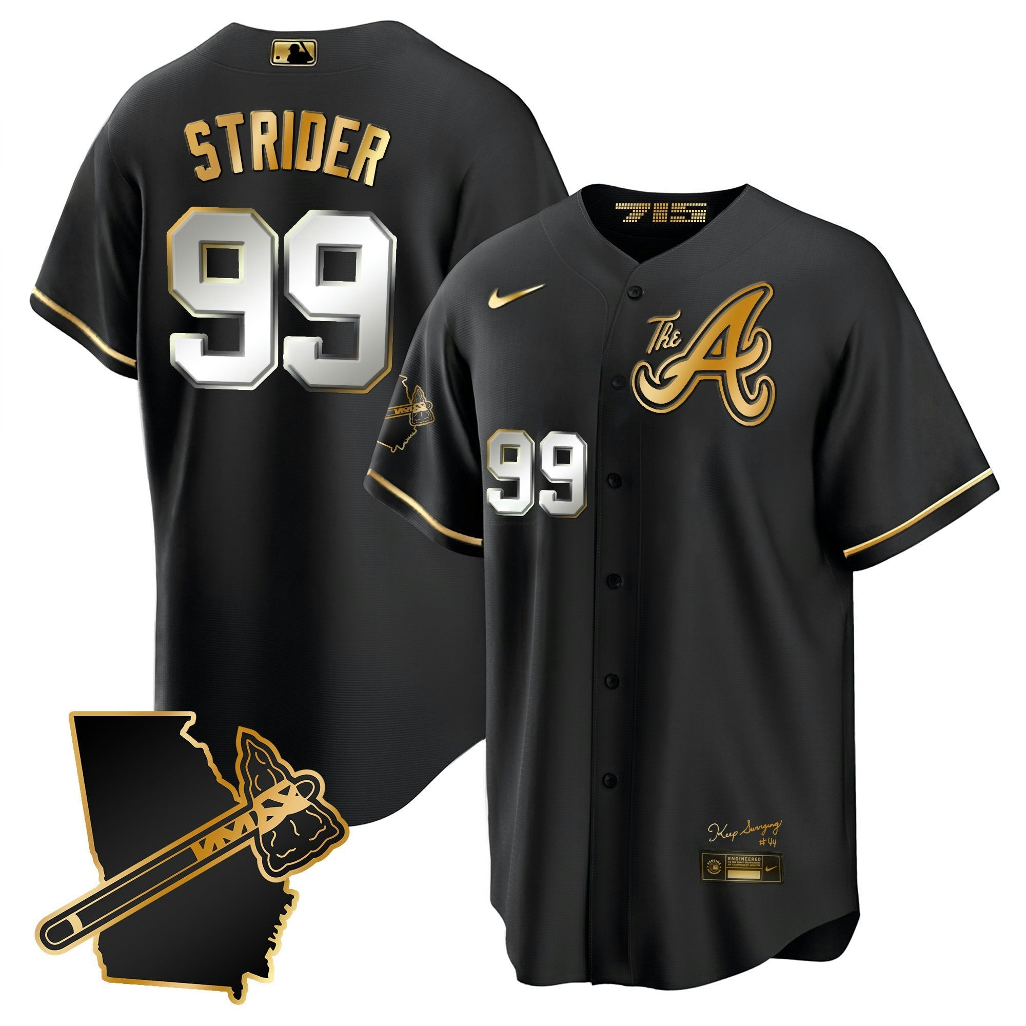Camisa MLB Men’s Atlanta The A Dourada Cool Base Jersey – Georgia Patch