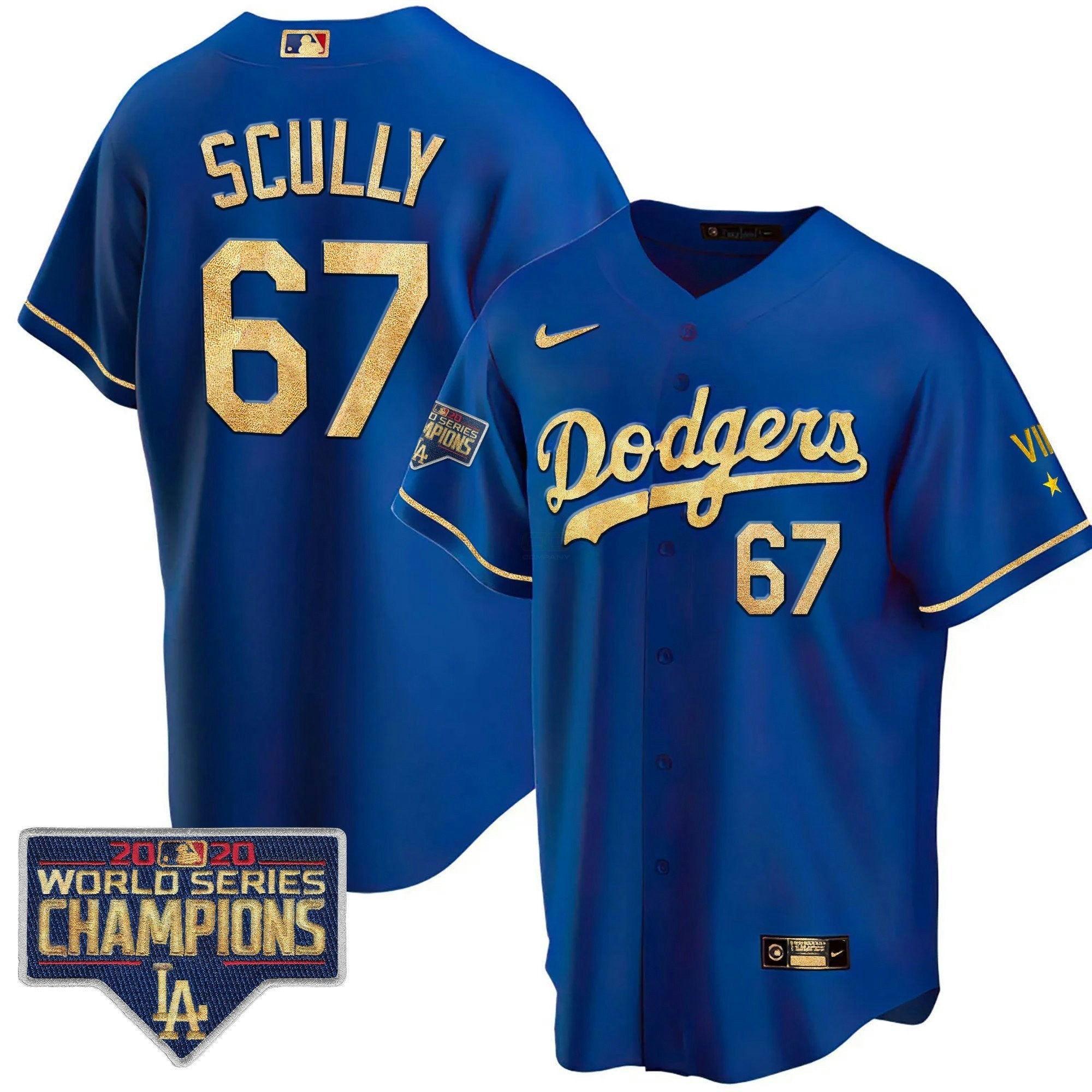 Camisa MLB Men’s Azul Royal Dourada World Series 2020 Patch Jersey