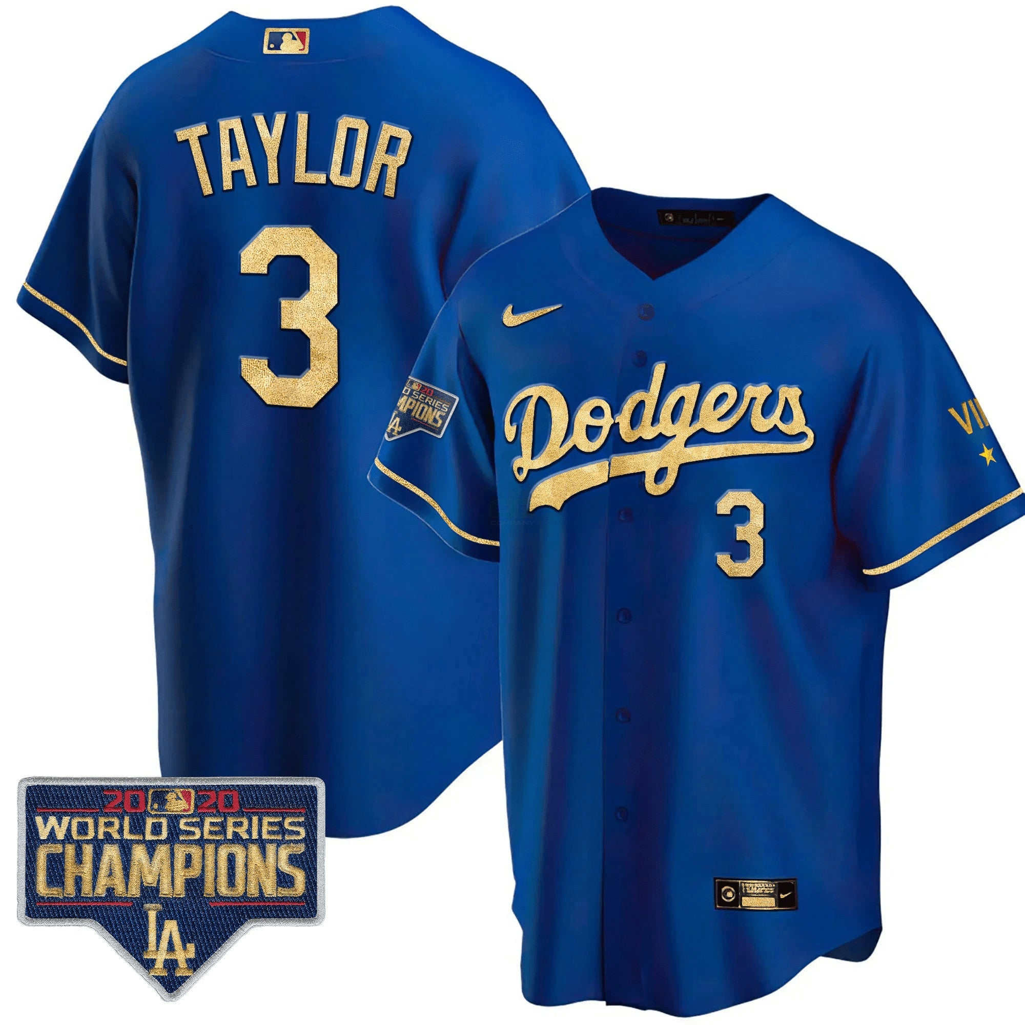 Camisa MLB Men’s Azul Royal Dourada World Series 2020 Patch Jersey