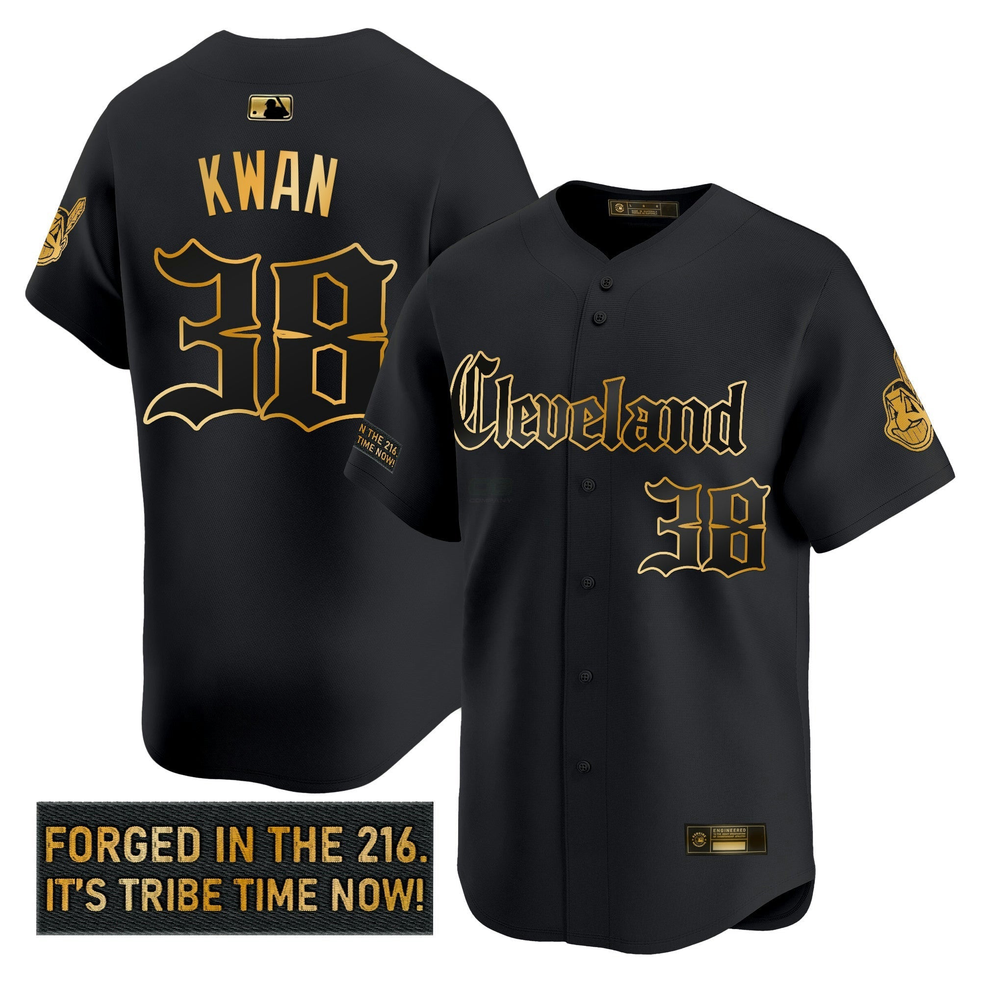 Camisa MLB Men’s Cleveland Indians ‘Gothic Iron Edition’ Dourada Vapor Premier Limited Jersey
