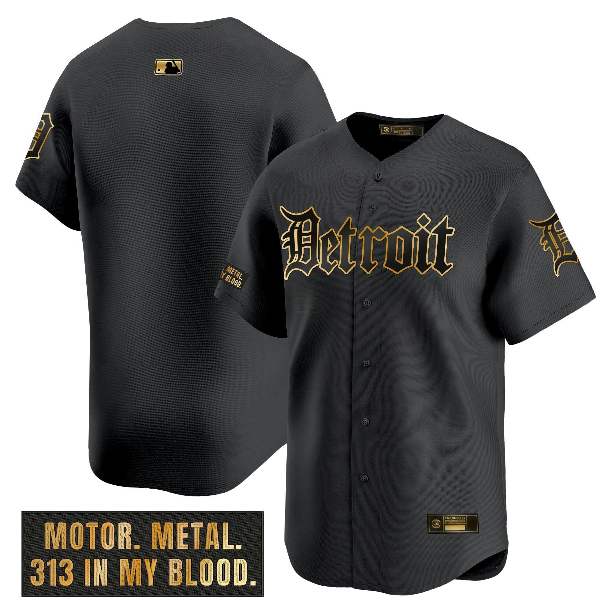 Camisa MLB Men’s Detroit ‘Motor Gothic Edition’ Dourada Vapor Premier Limited Jersey