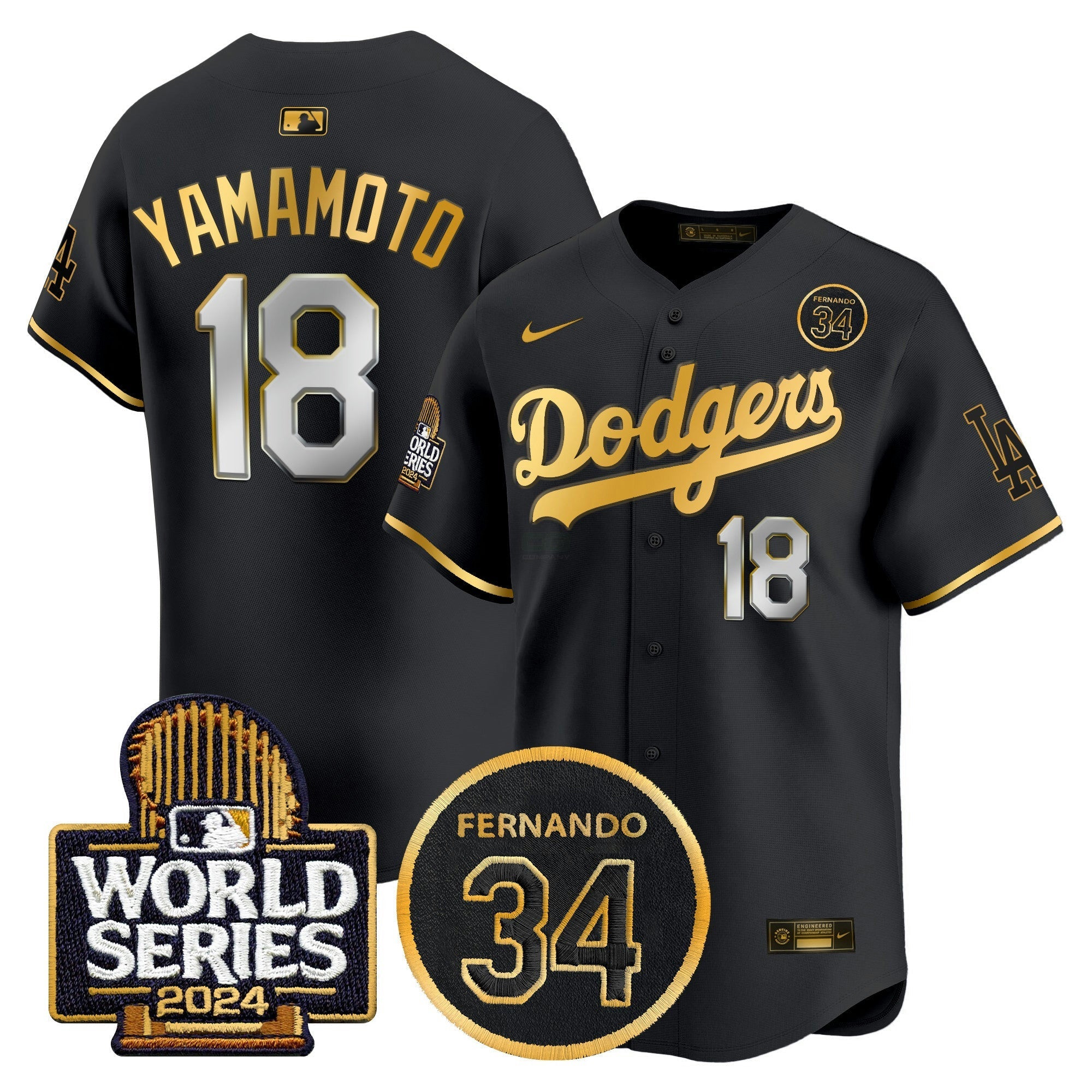 Camisa MLB Men’s Fernando Valenzuela Memorial & 2024 World Series Patch Vapor Premier Limited Jersey