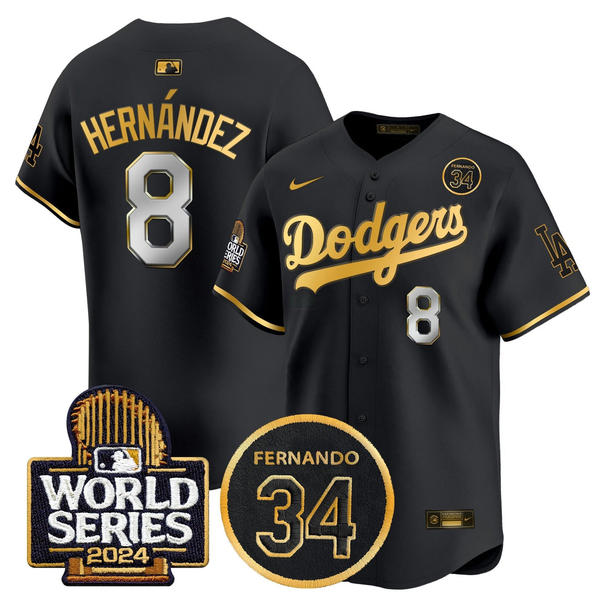 Camisa MLB Men’s Fernando Valenzuela Memorial & 2024 World Series Patch Vapor Premier Limited Jersey