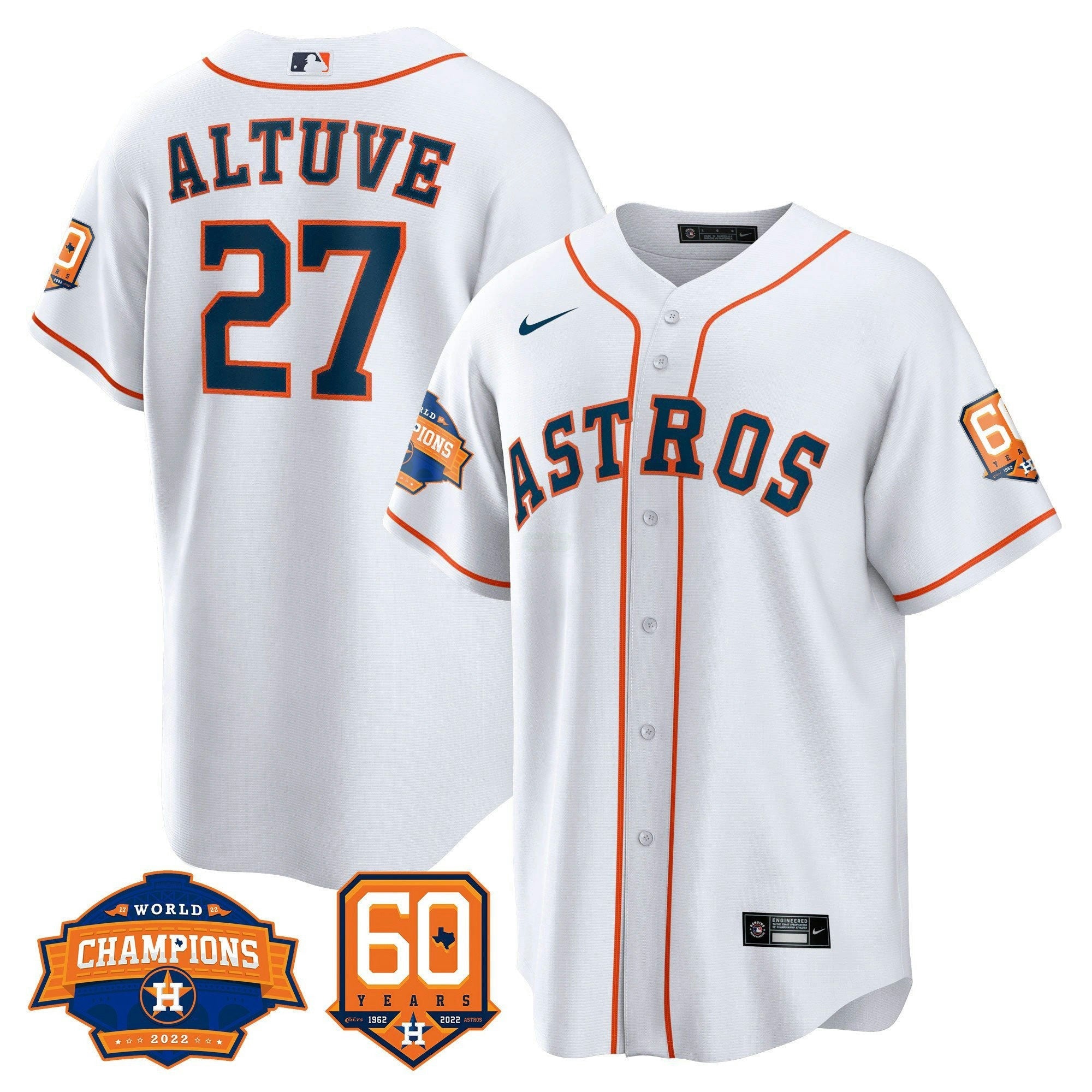 Camisa MLB Men’s Houston 2022 World Series Champions & 60th Anniversary Patch Jersey