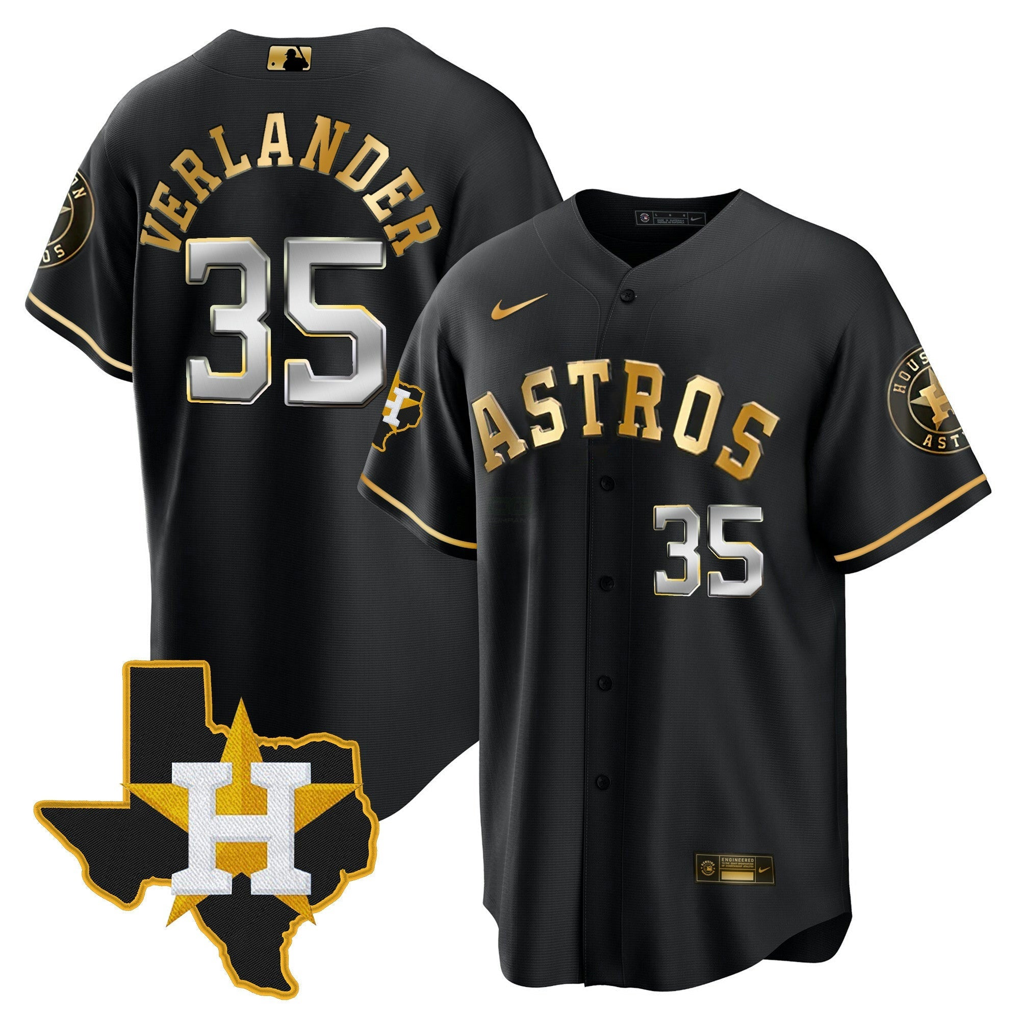 Camisa MLB Men’s Houston 2024 Dourada Jersey – Texas Patch