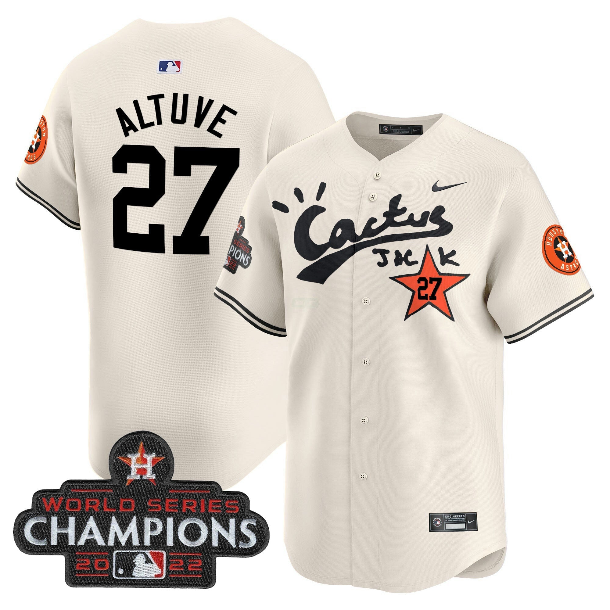 Camisa MLB Men’s Houston Cactus Jack Champions Patch Vapor Premier Limited Jersey