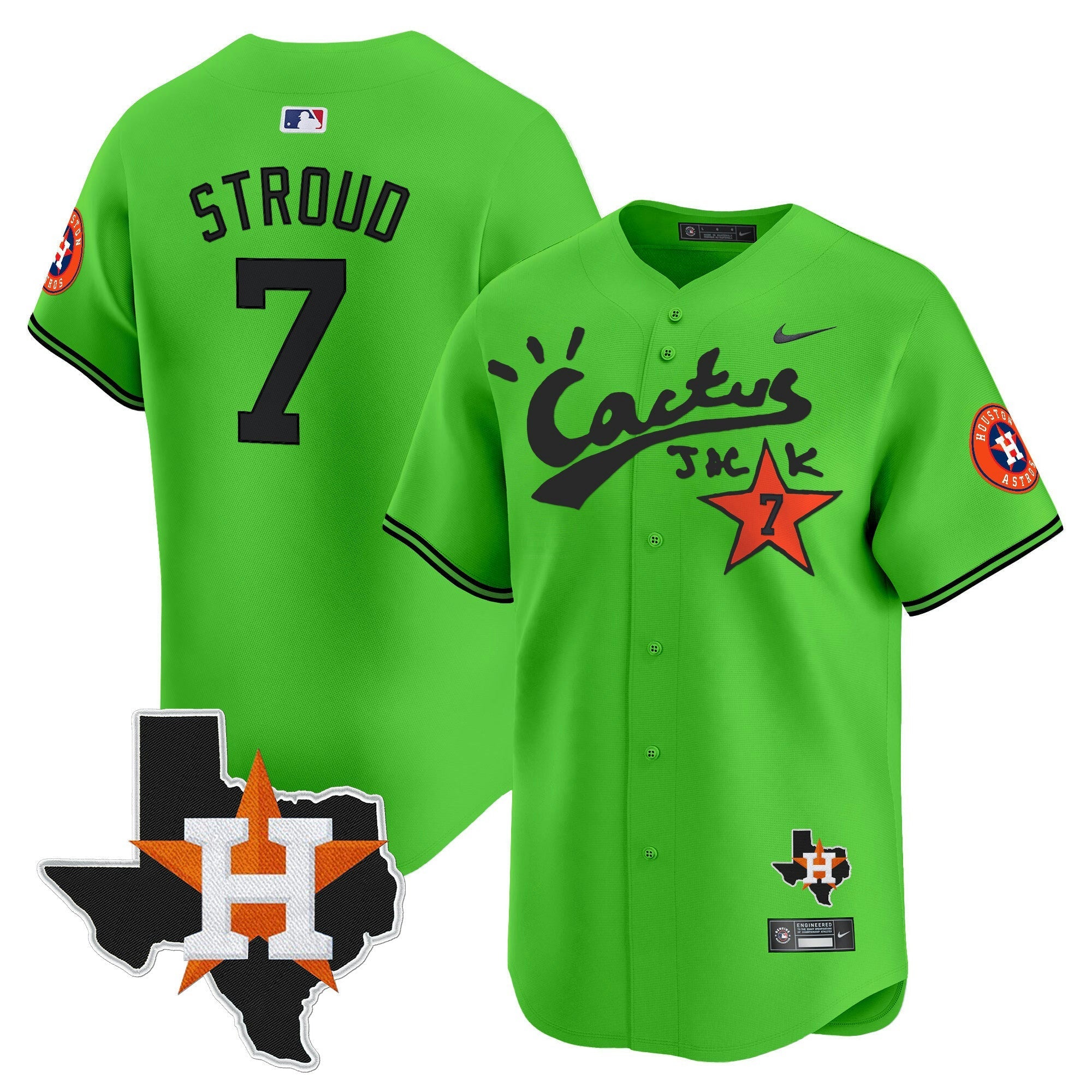 Camisa MLB Men’s Houston Cactus Jack Patch Vapor Premier Limited Jersey V11 – Stitched