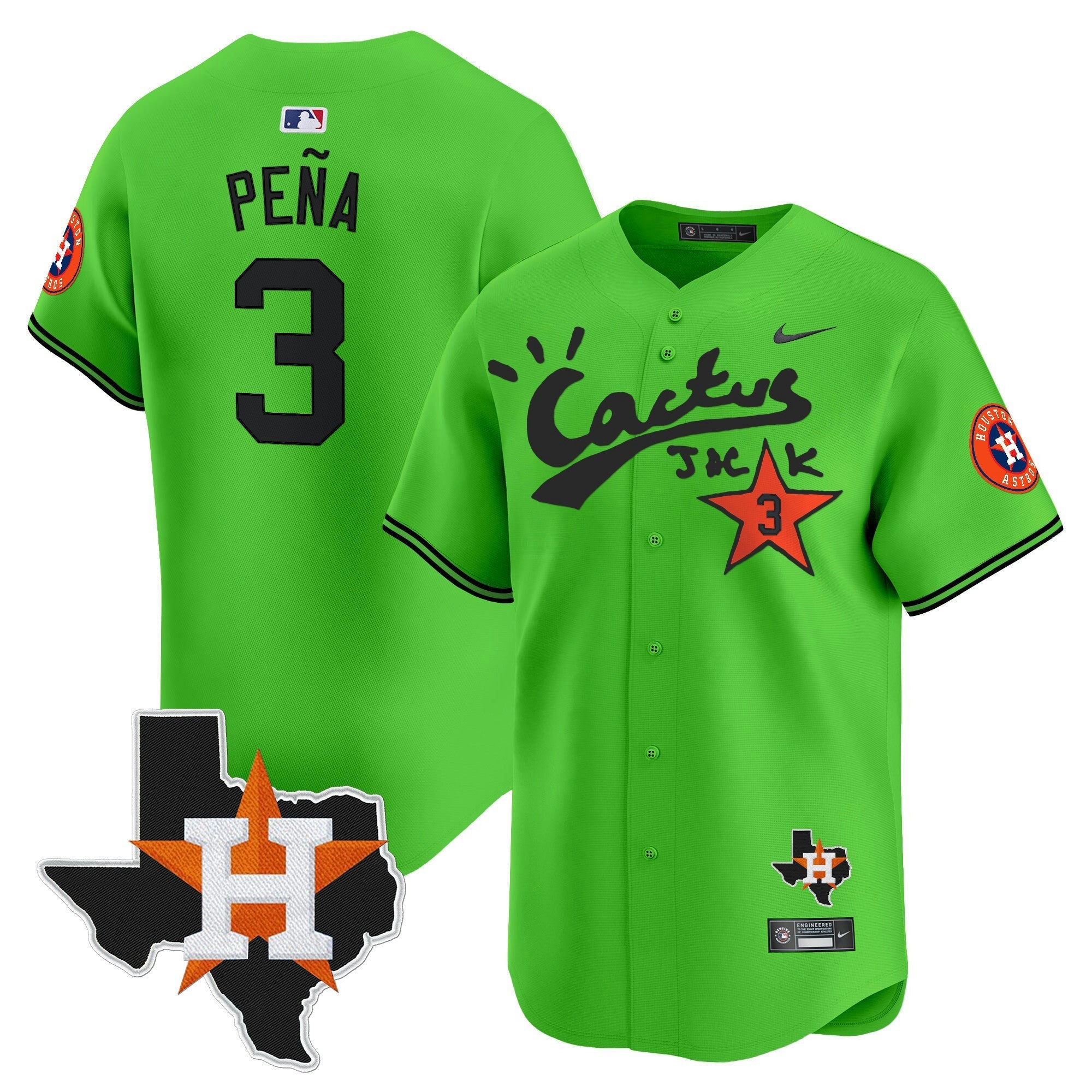Camisa MLB Men’s Houston Cactus Jack Patch Vapor Premier Limited Jersey V11 – Stitched
