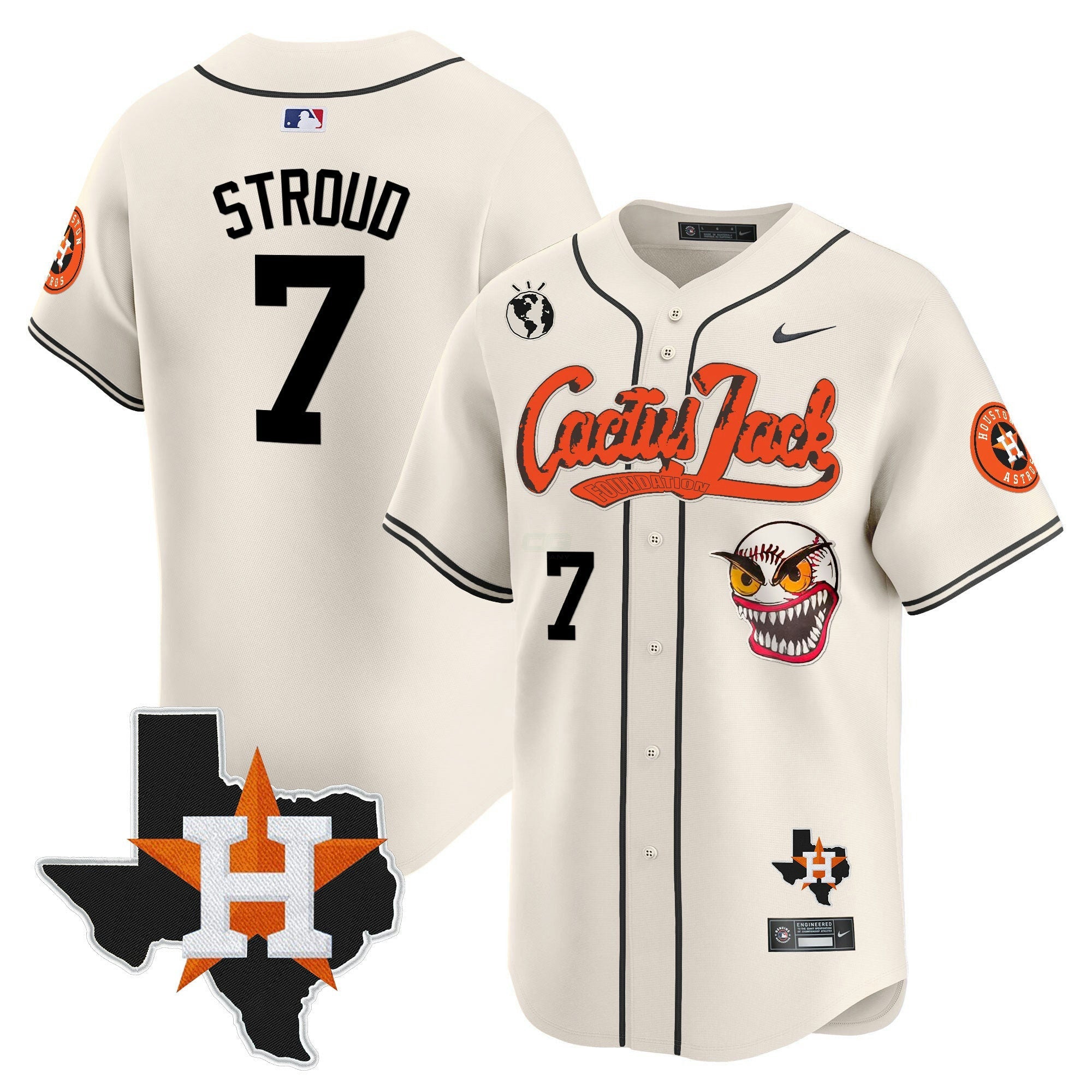 Camisa MLB Men’s Houston Cactus Jack Patch Vapor Premier Limited Jersey V12