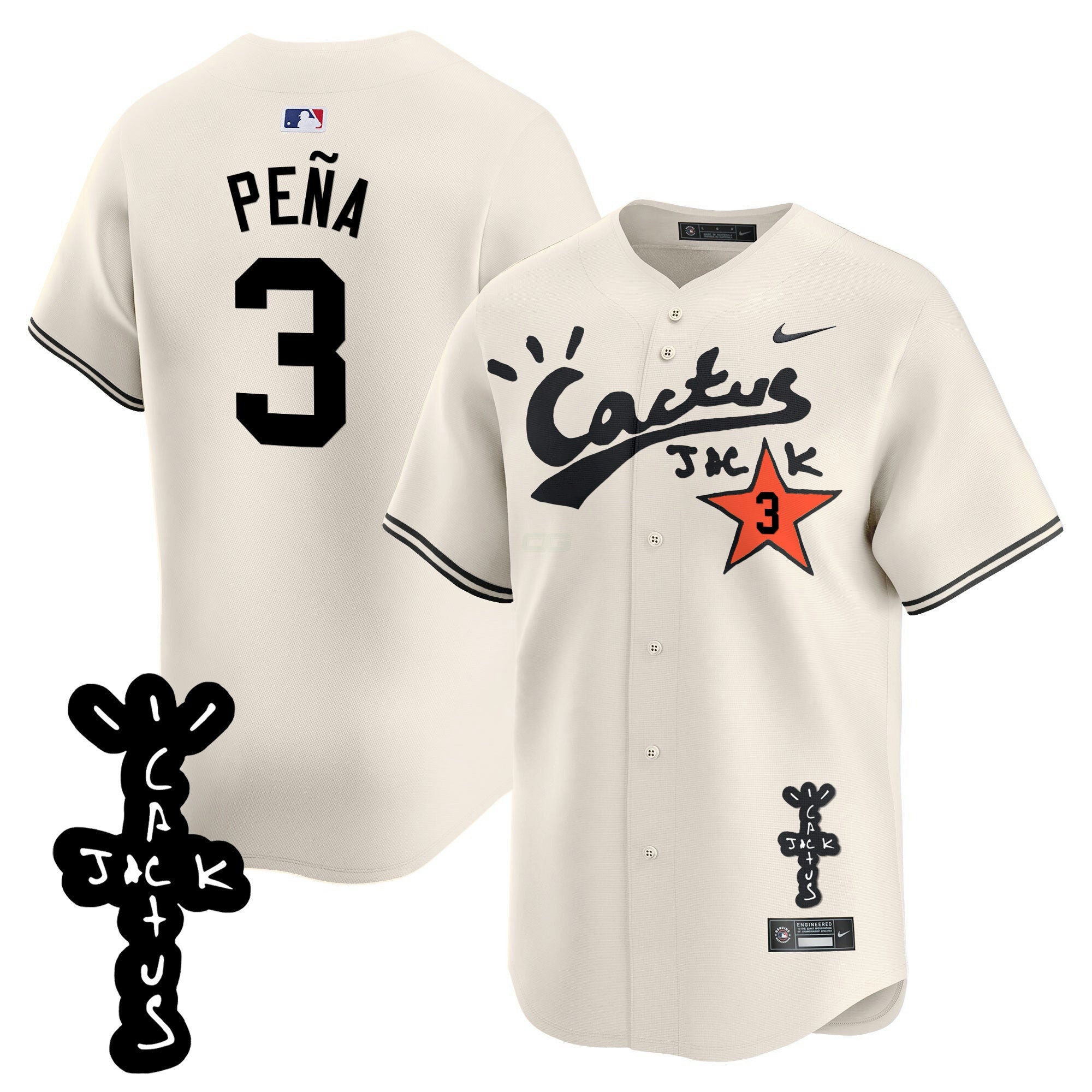 Camisa MLB Men’s Houston Cactus Jack Patch Vapor Premier Limited Jersey V2 – Stitched