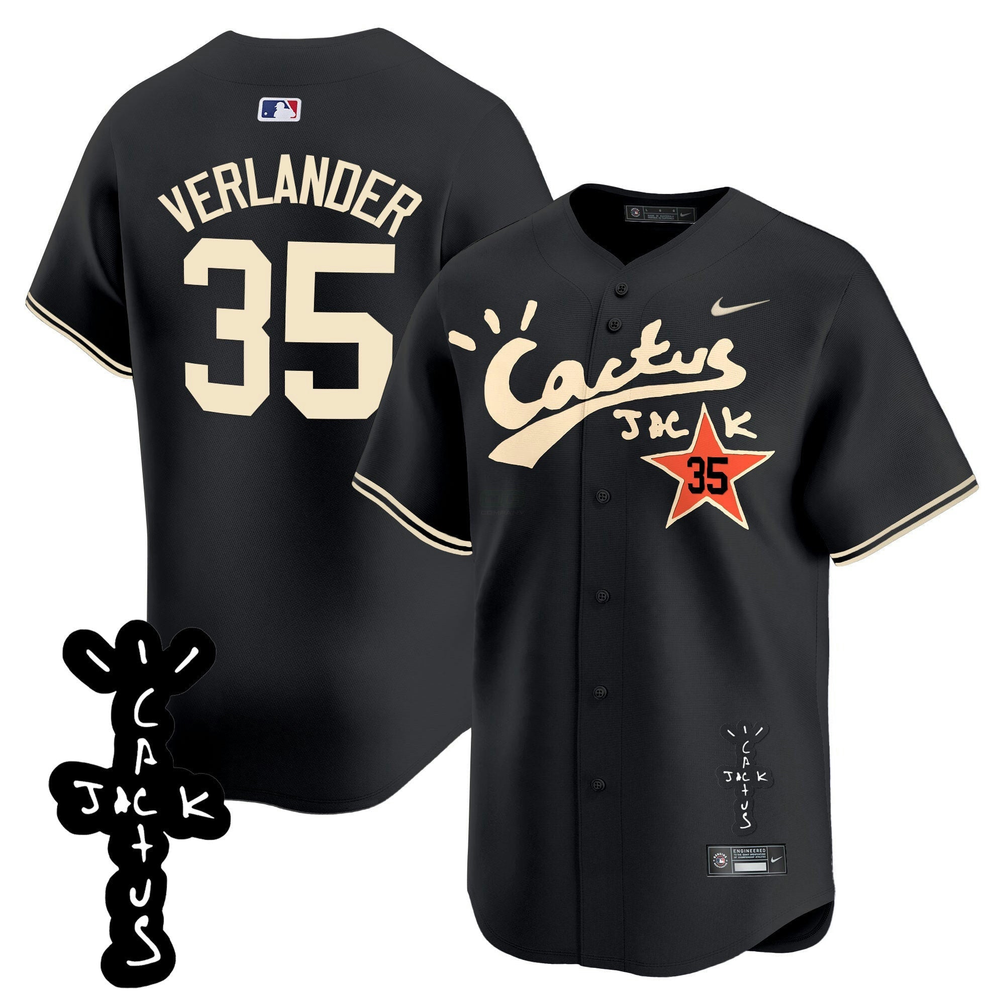 Camisa MLB Men’s Houston Cactus Jack Patch Vapor Premier Limited Jersey V2 – Stitched