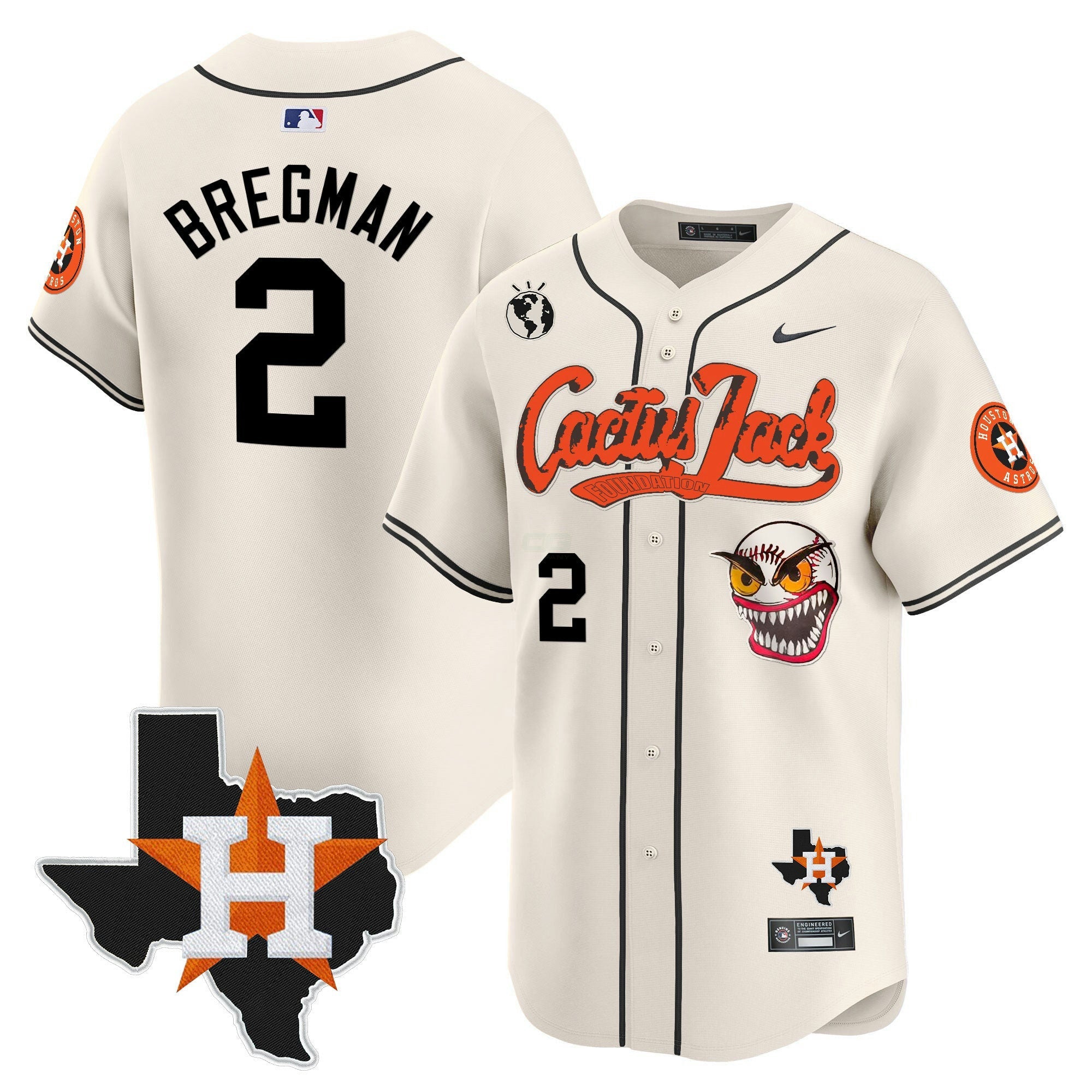 Camisa MLB Men’s Houston Cactus Jack Patch Vapor Premier Limited Jersey V6 – Stitched