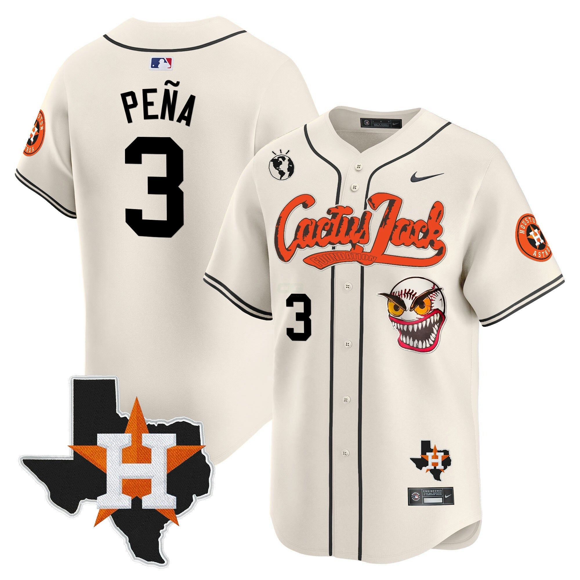 Camisa MLB Men’s Houston Cactus Jack Patch Vapor Premier Limited Jersey V6 – Stitched