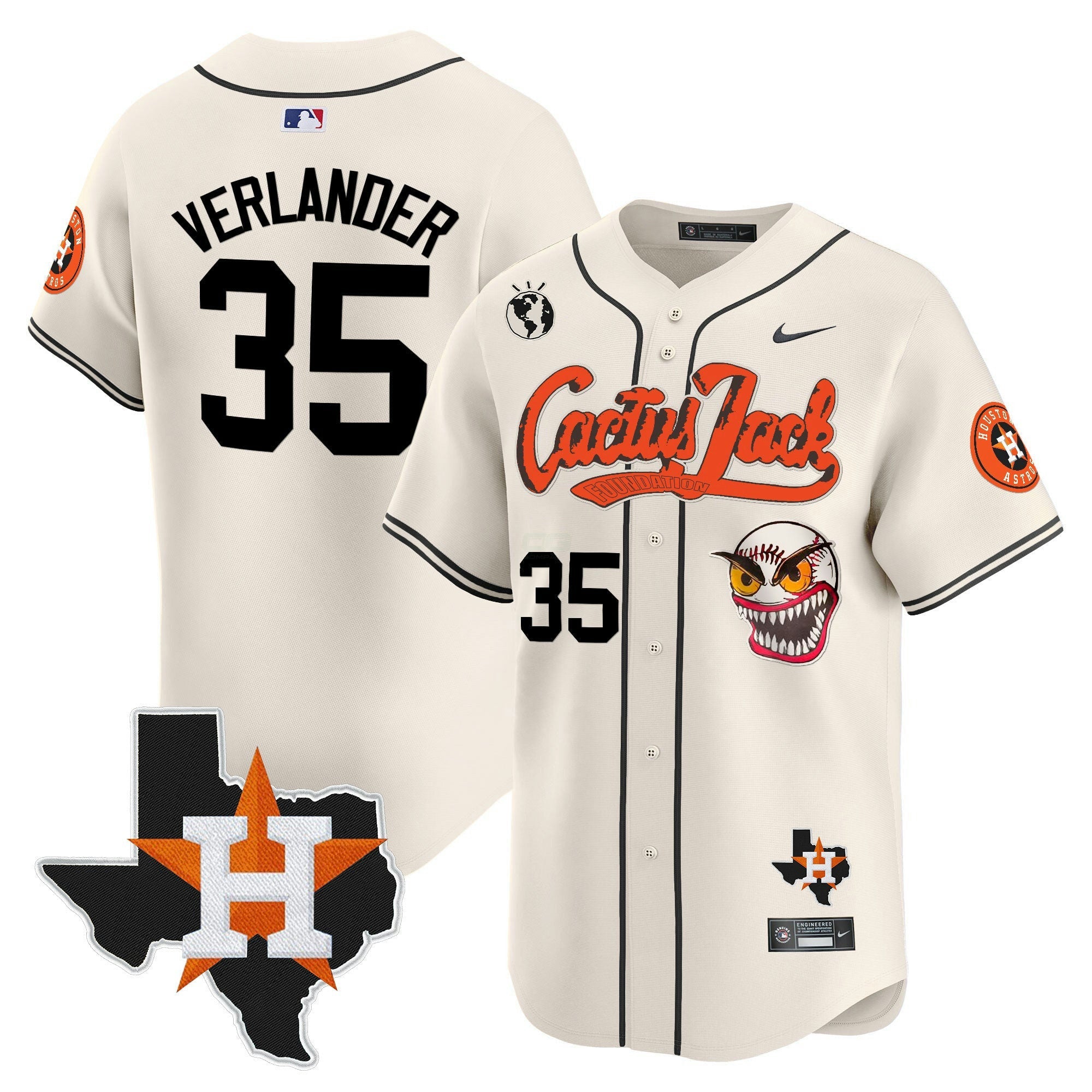 Camisa MLB Men’s Houston Cactus Jack Patch Vapor Premier Limited Jersey V6 – Stitched