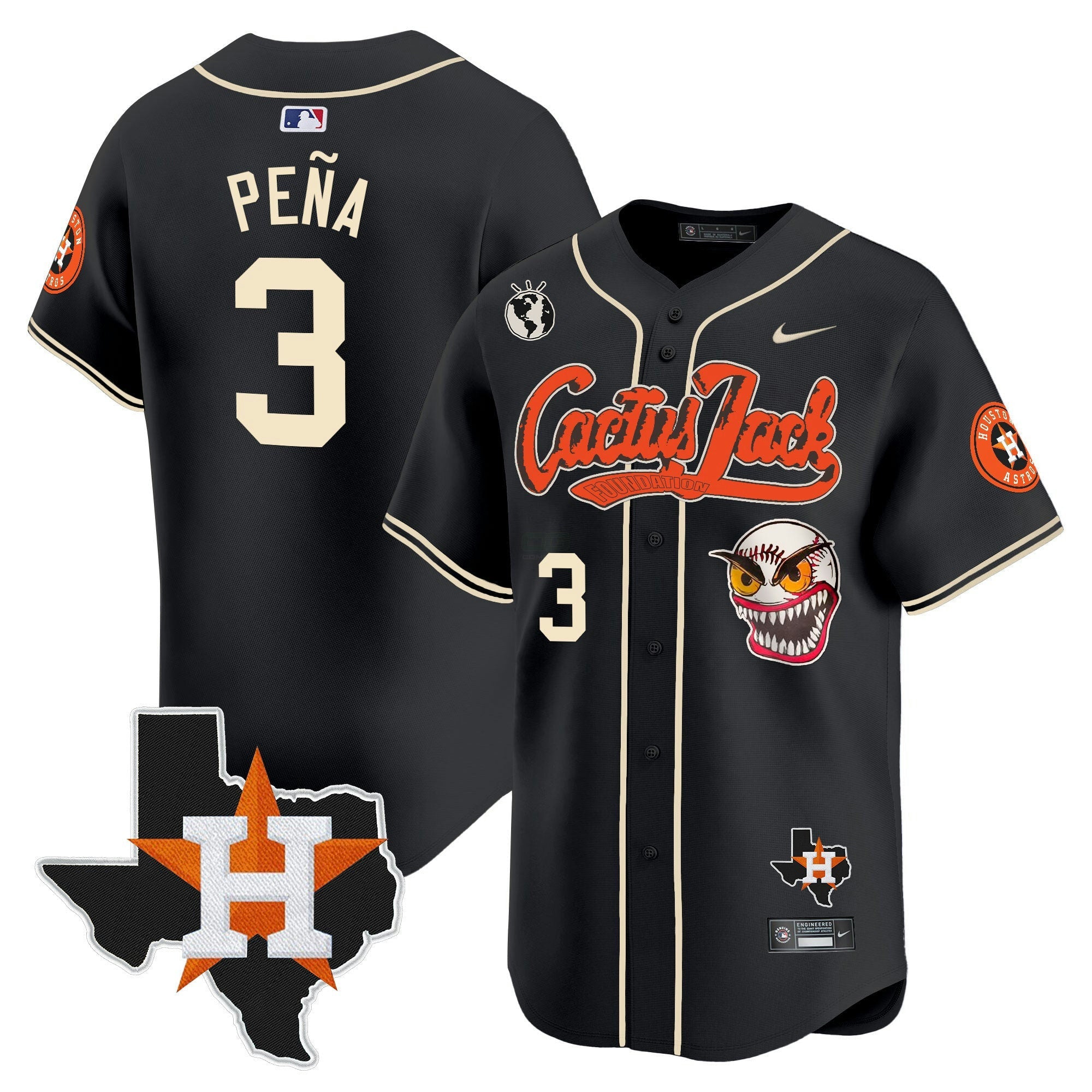Camisa MLB Men’s Houston Cactus Jack Patch Vapor Premier Limited Jersey V6 – Stitched