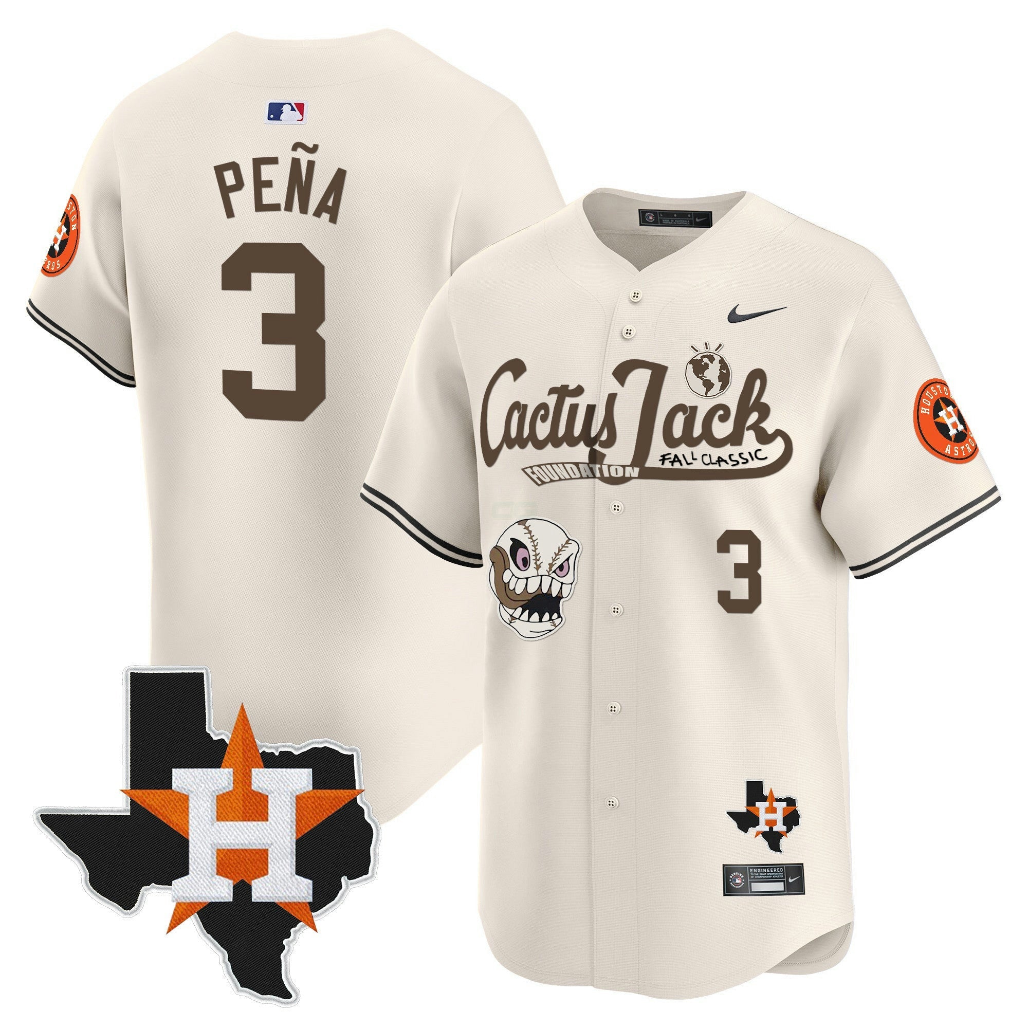Camisa MLB Men’s Houston Cactus Jack Patch Vapor Premier Limited Jersey V8 – Stitched