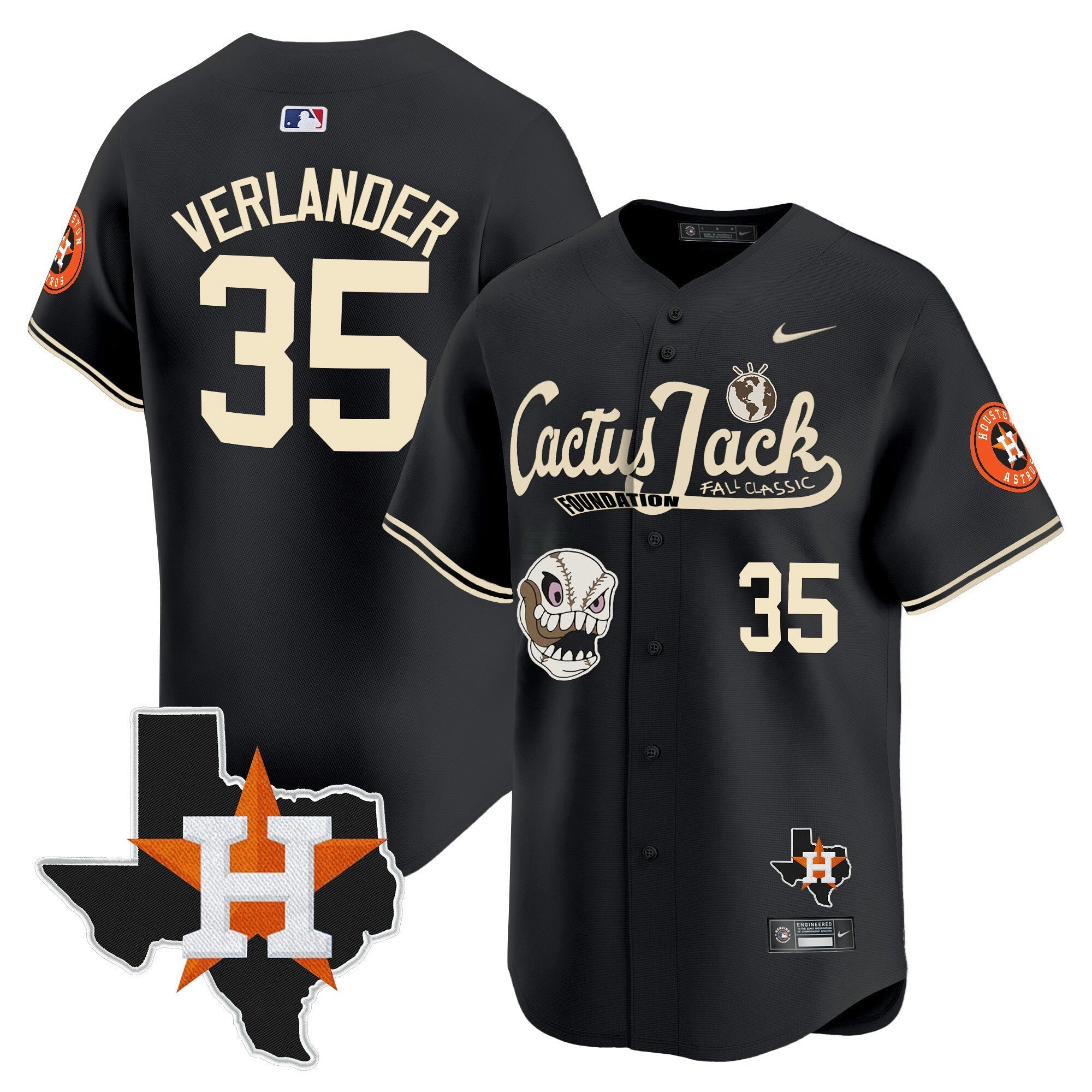 Camisa MLB Men’s Houston Cactus Jack Patch Vapor Premier Limited Jersey V8 – Stitched