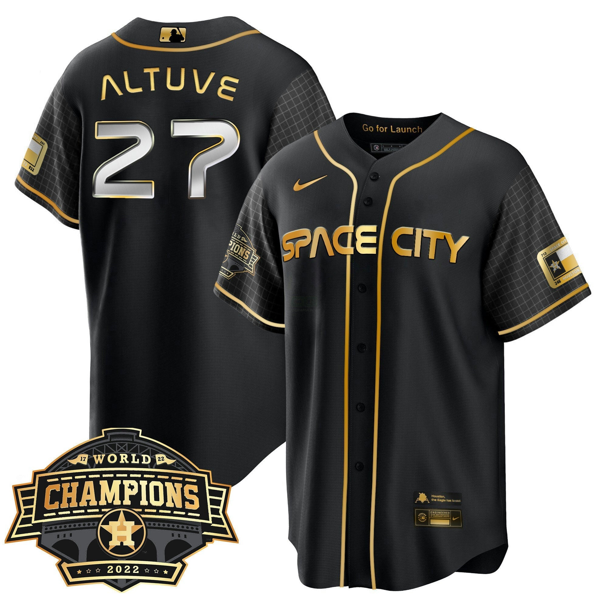 Camisa MLB Men’s Houston Space City 2022 World Series Champions Patch Limited Jersey