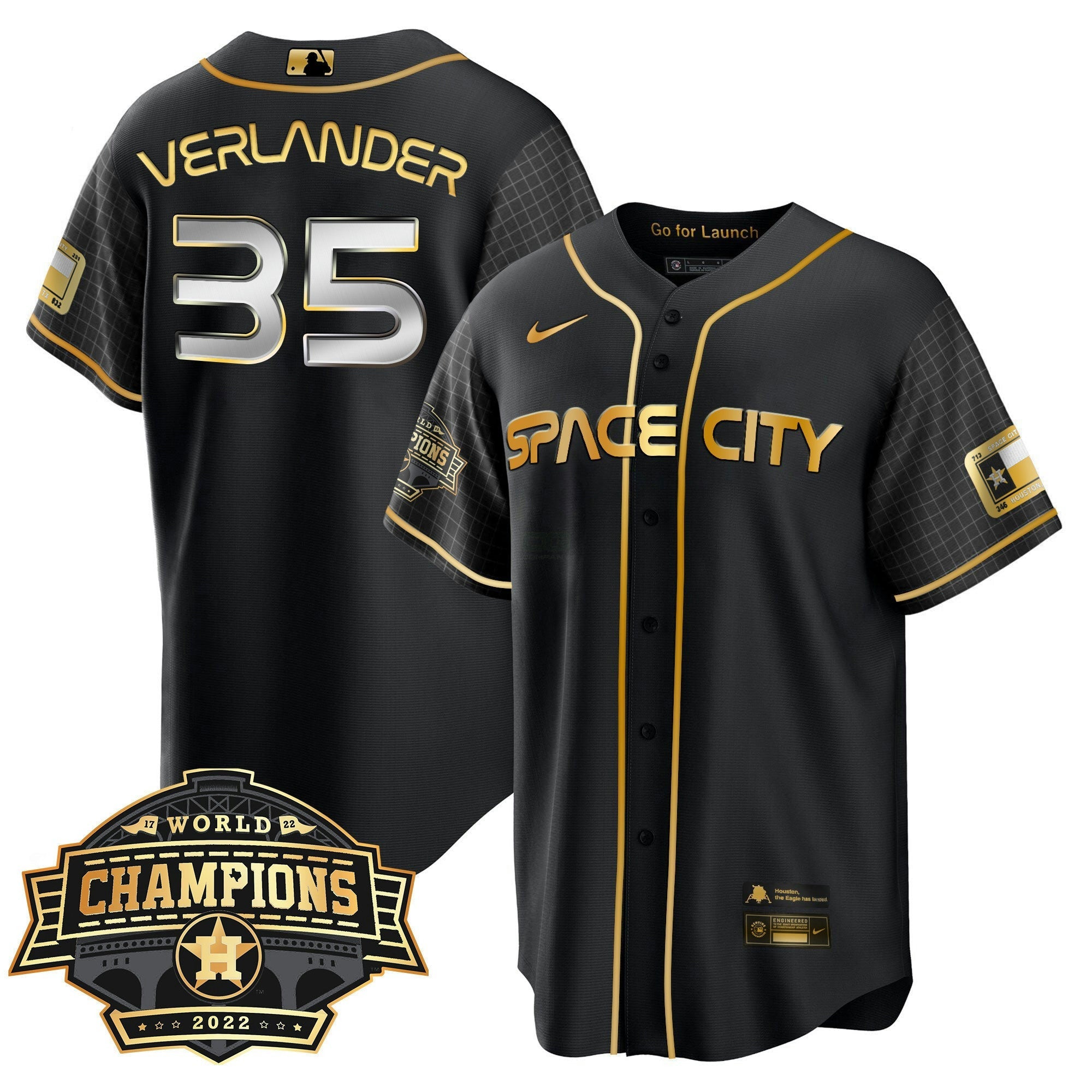 Camisa MLB Men’s Houston Space City 2022 World Series Champions Patch Limited Jersey