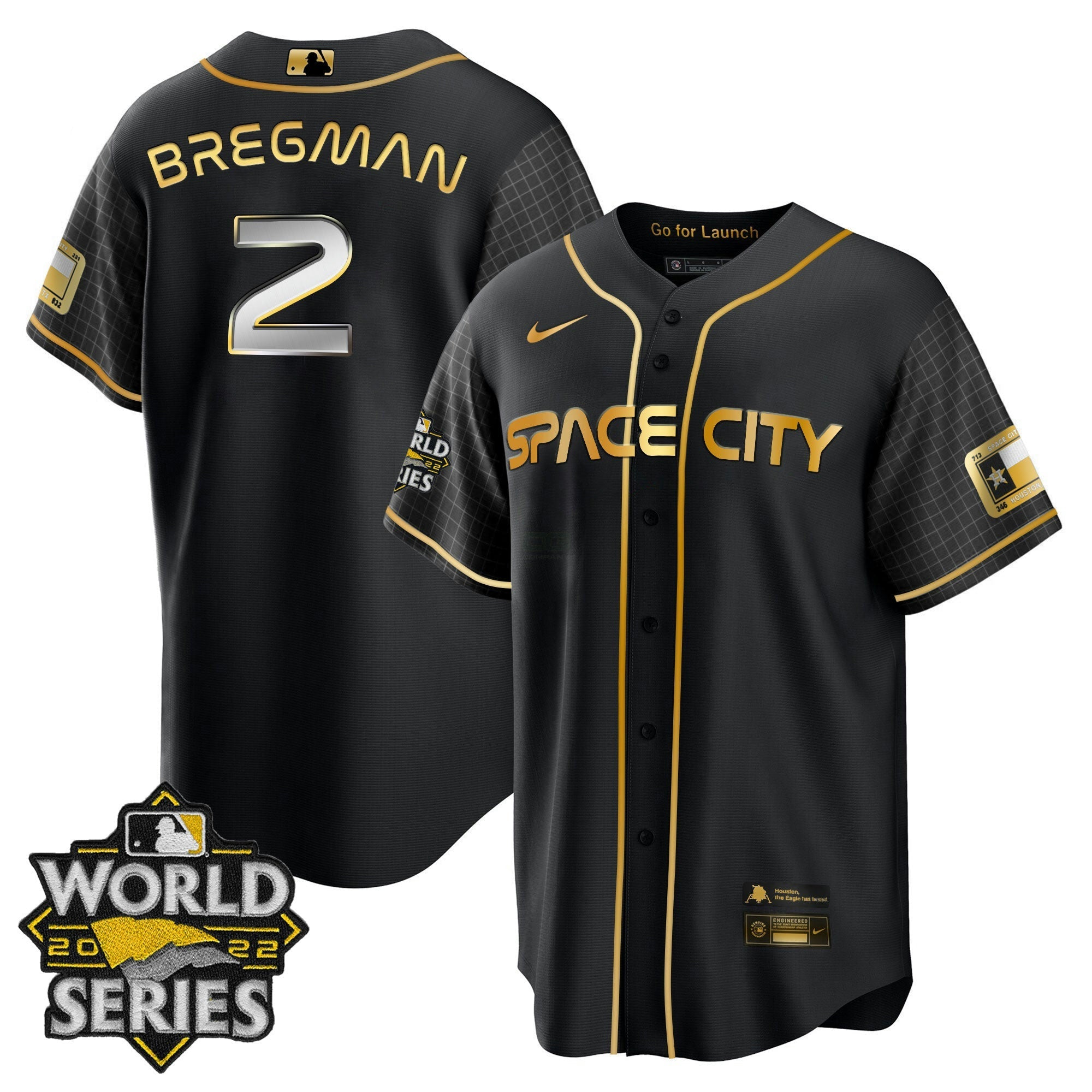 Camisa MLB Men’s Houston Space City Dourada 2022 World Series Jersey