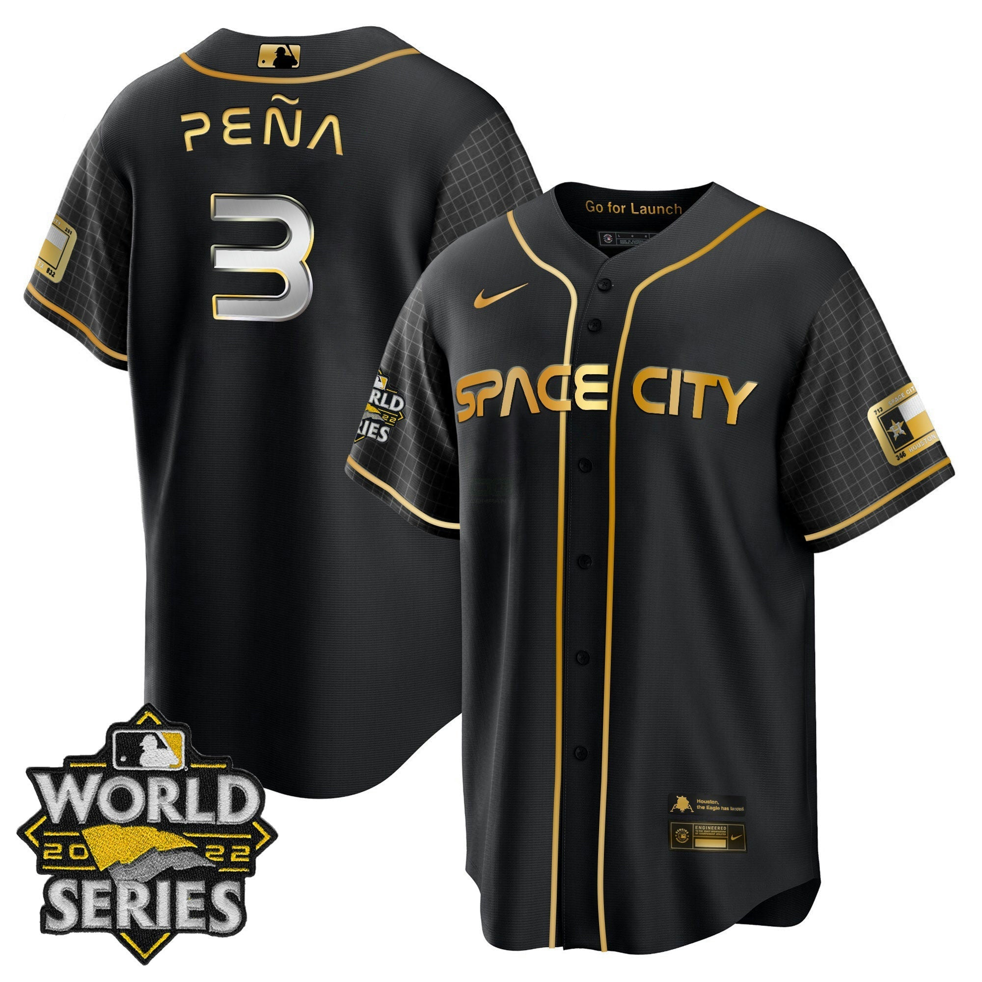 Camisa MLB Men’s Houston Space City Dourada 2022 World Series Jersey