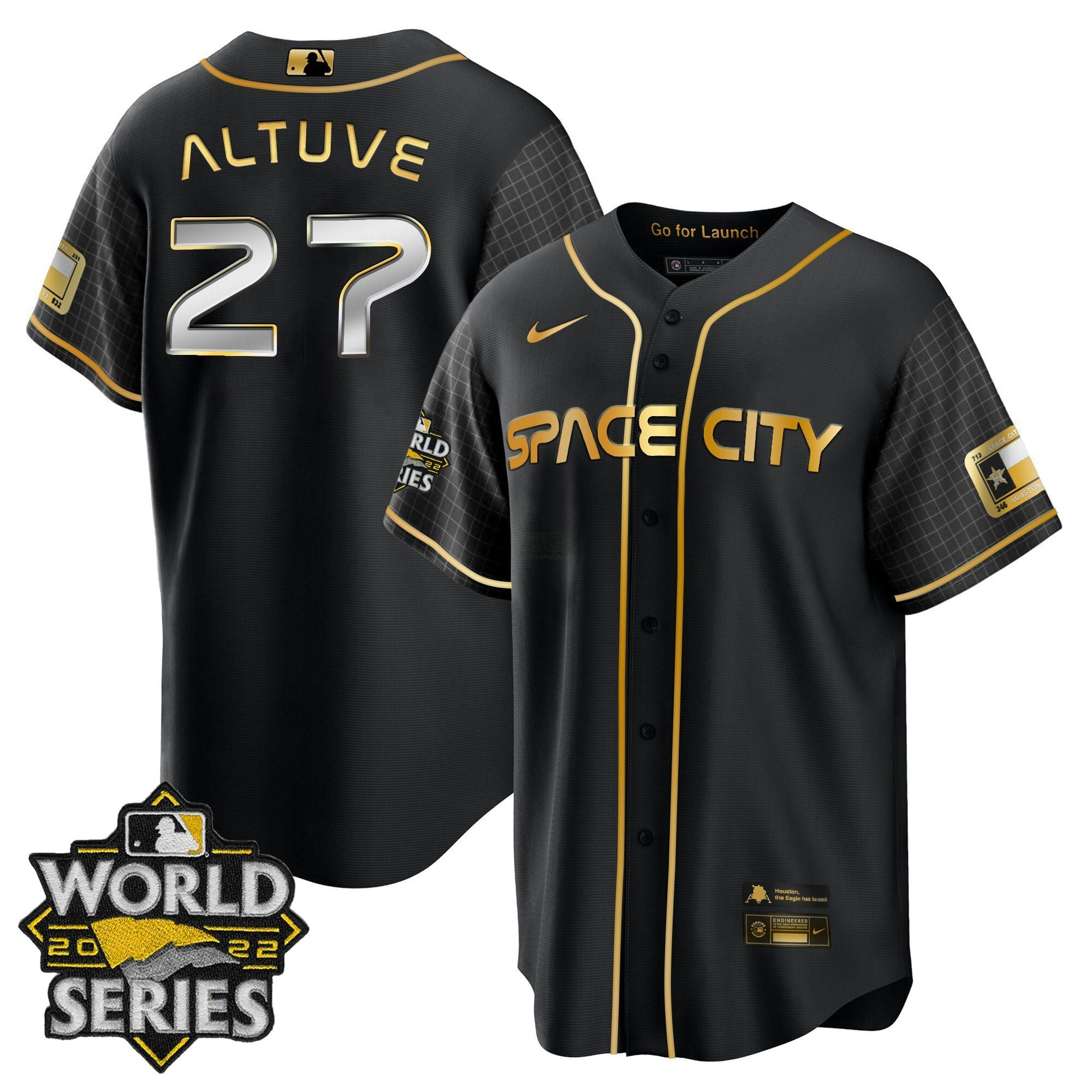 Camisa MLB Men’s Houston Space City Dourada 2022 World Series Jersey