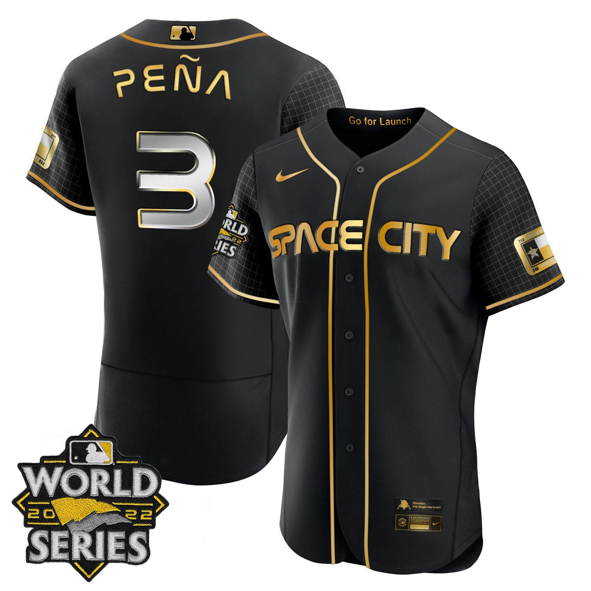 Camisa MLB Men’s Houston Space City Dourada 2022 World Series Jersey