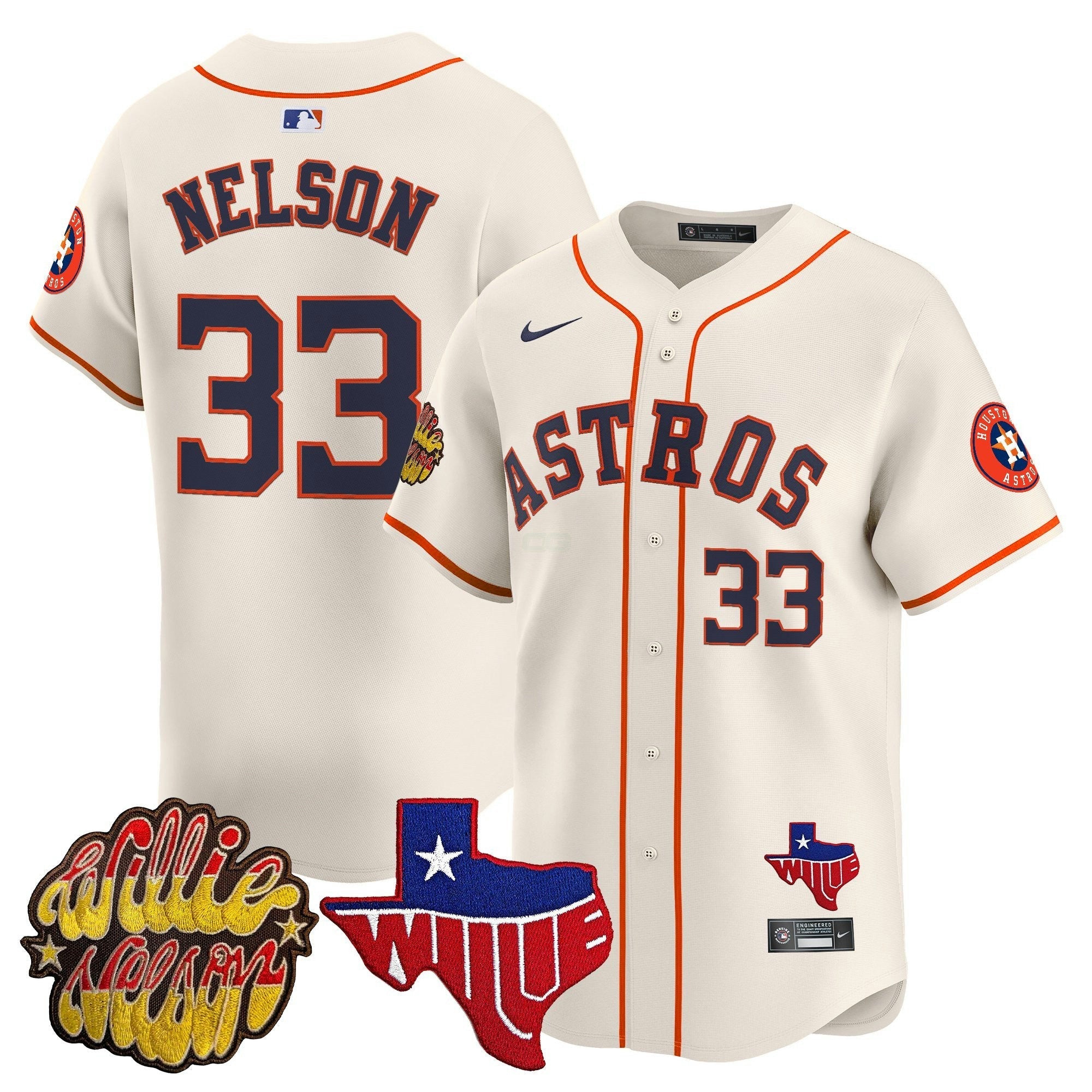 Camisa MLB Men’s Houston ‘Willie Nelson Patch’ Vapor Premier Limited Jersey