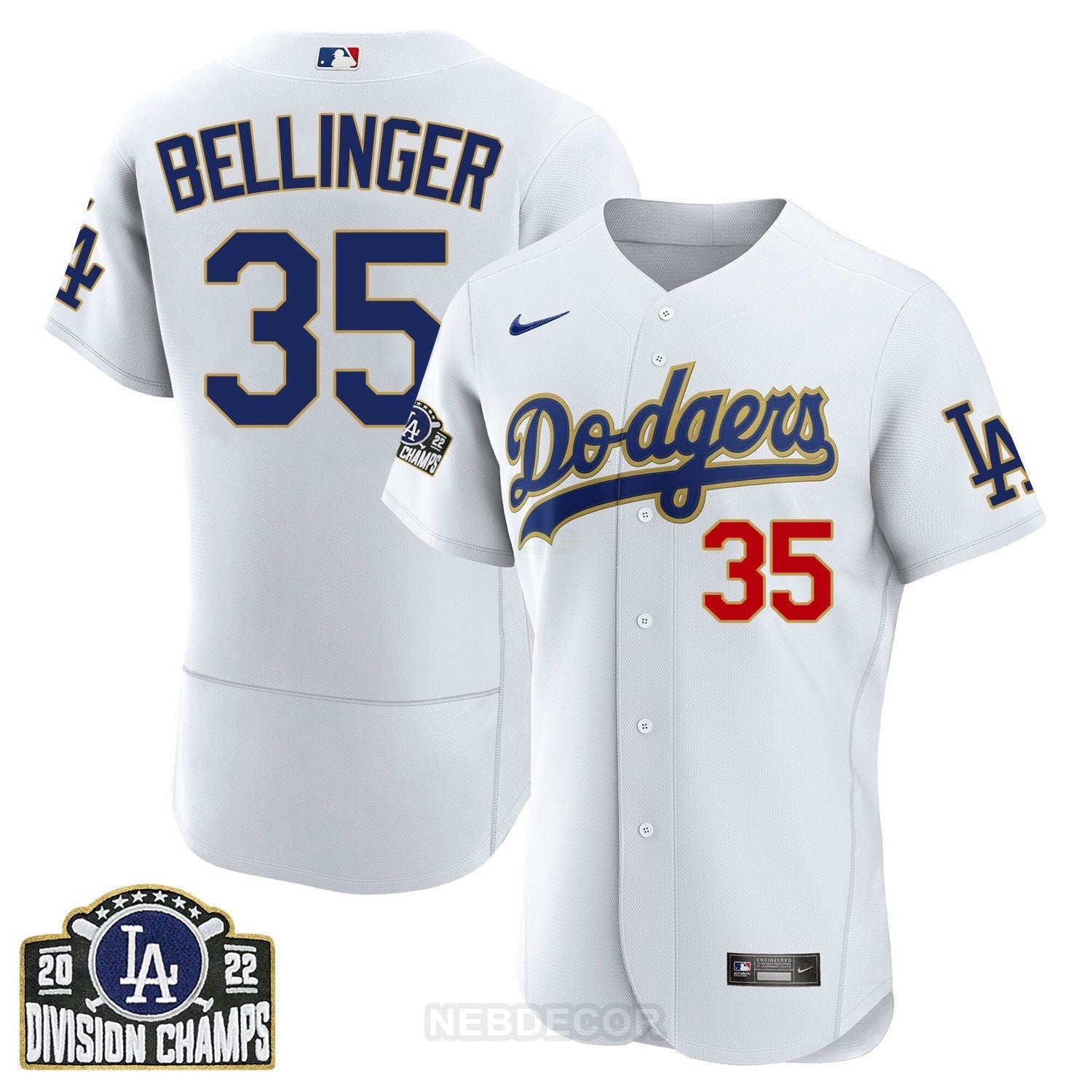 Camisa MLB Men’s Los Angeles NL West Division Champs 2022 Dourada Trim Jersey