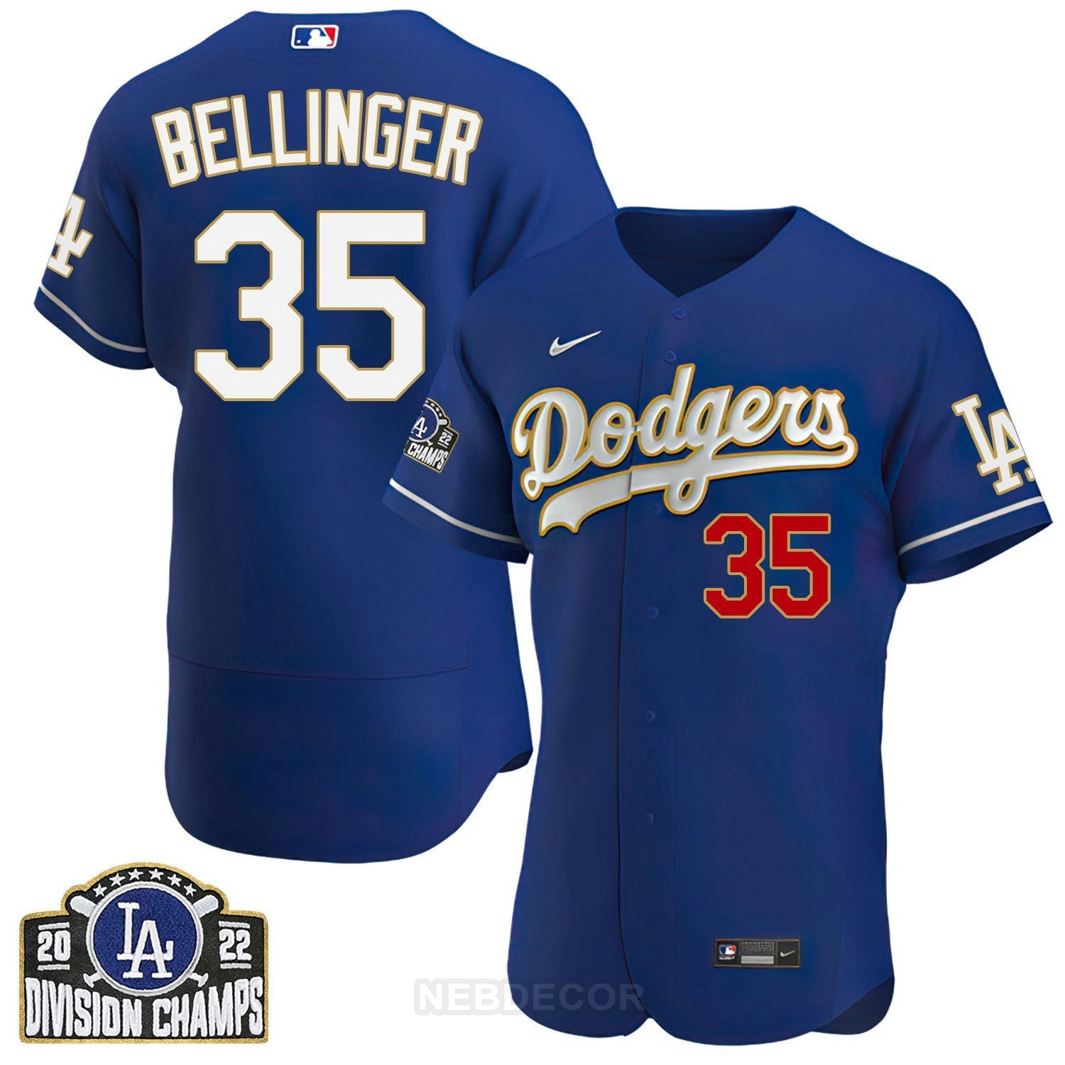 Camisa MLB Men’s Los Angeles NL West Division Champs 2022 Dourada Trim Jersey