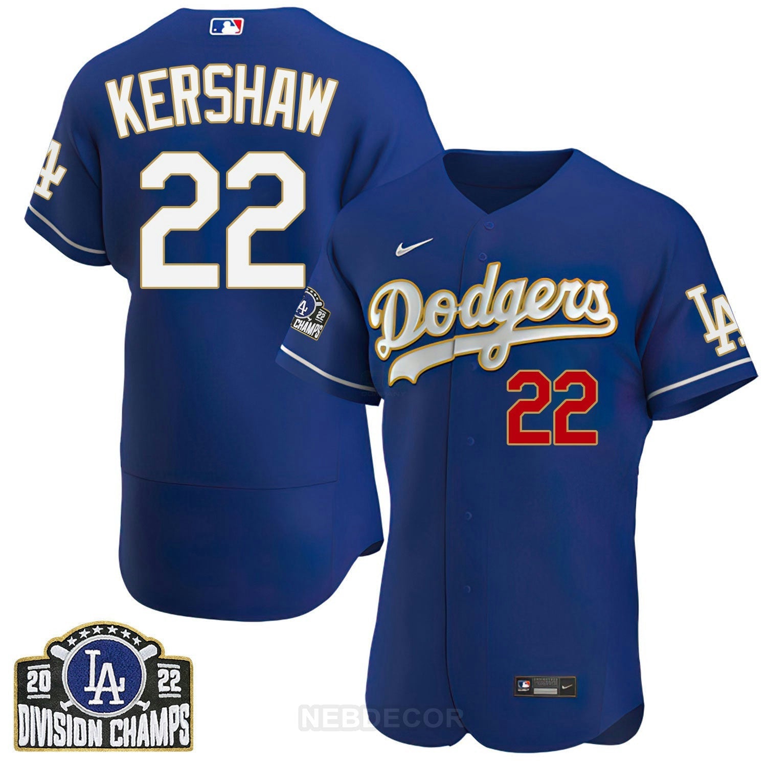 Camisa MLB Men’s Los Angeles NL West Division Champs 2022 Dourada Trim Jersey