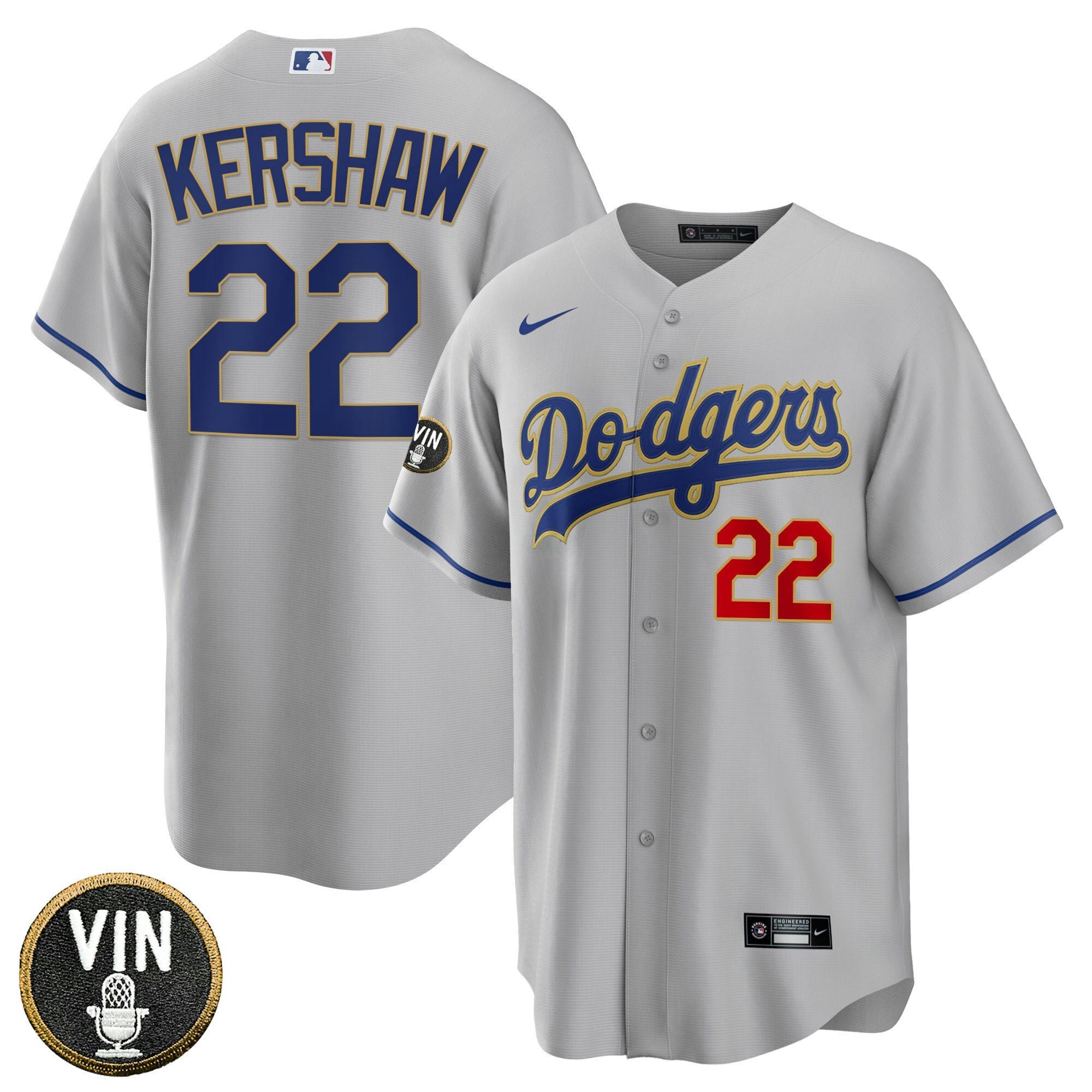 Camisa MLB Men’s Los Angeles Vin Scully Patch Dourada Trim Jersey Collection
