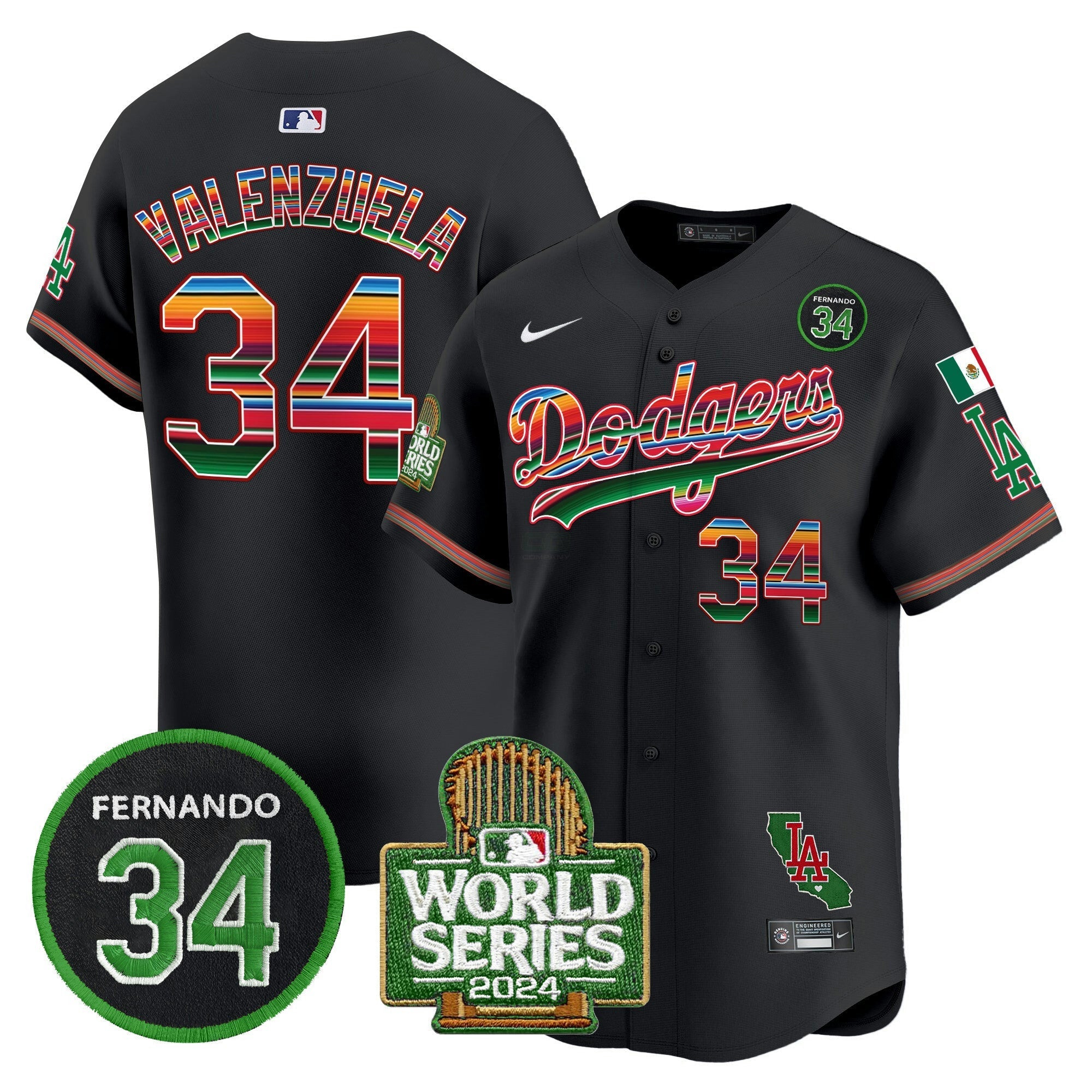 Camisa MLB Men’s Mexico Fernando Memorial & 2024 World Series Patch Vapor Premier Limited Jersey
