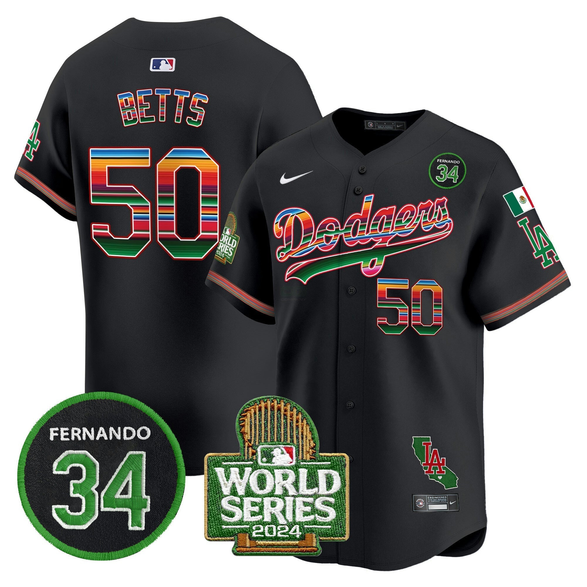 Camisa MLB Men’s Mexico Fernando Memorial & 2024 World Series Patch Vapor Premier Limited Jersey
