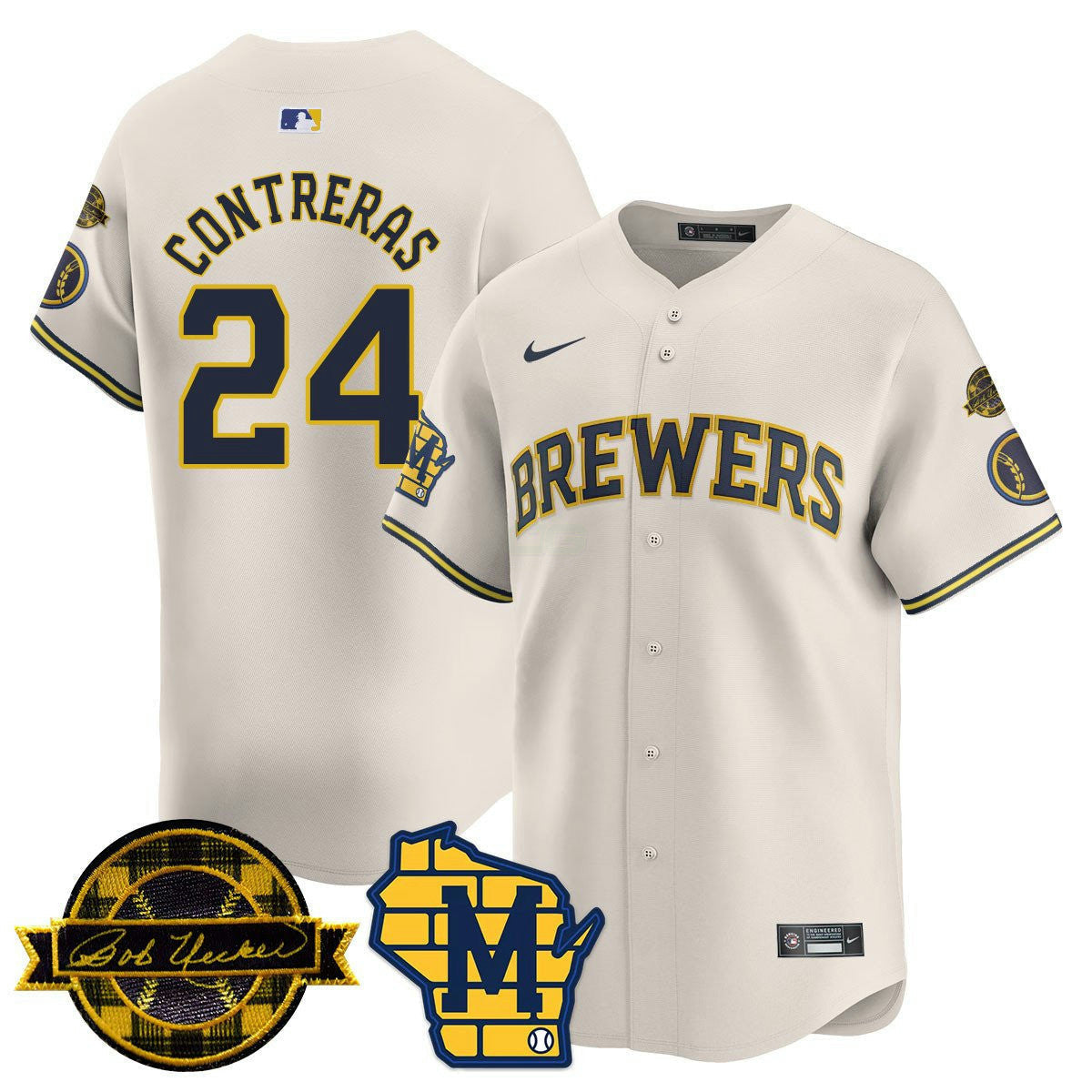 Camisa MLB Men’s Milwaukee Bob Uecker Patch Vapor Limited Jersey