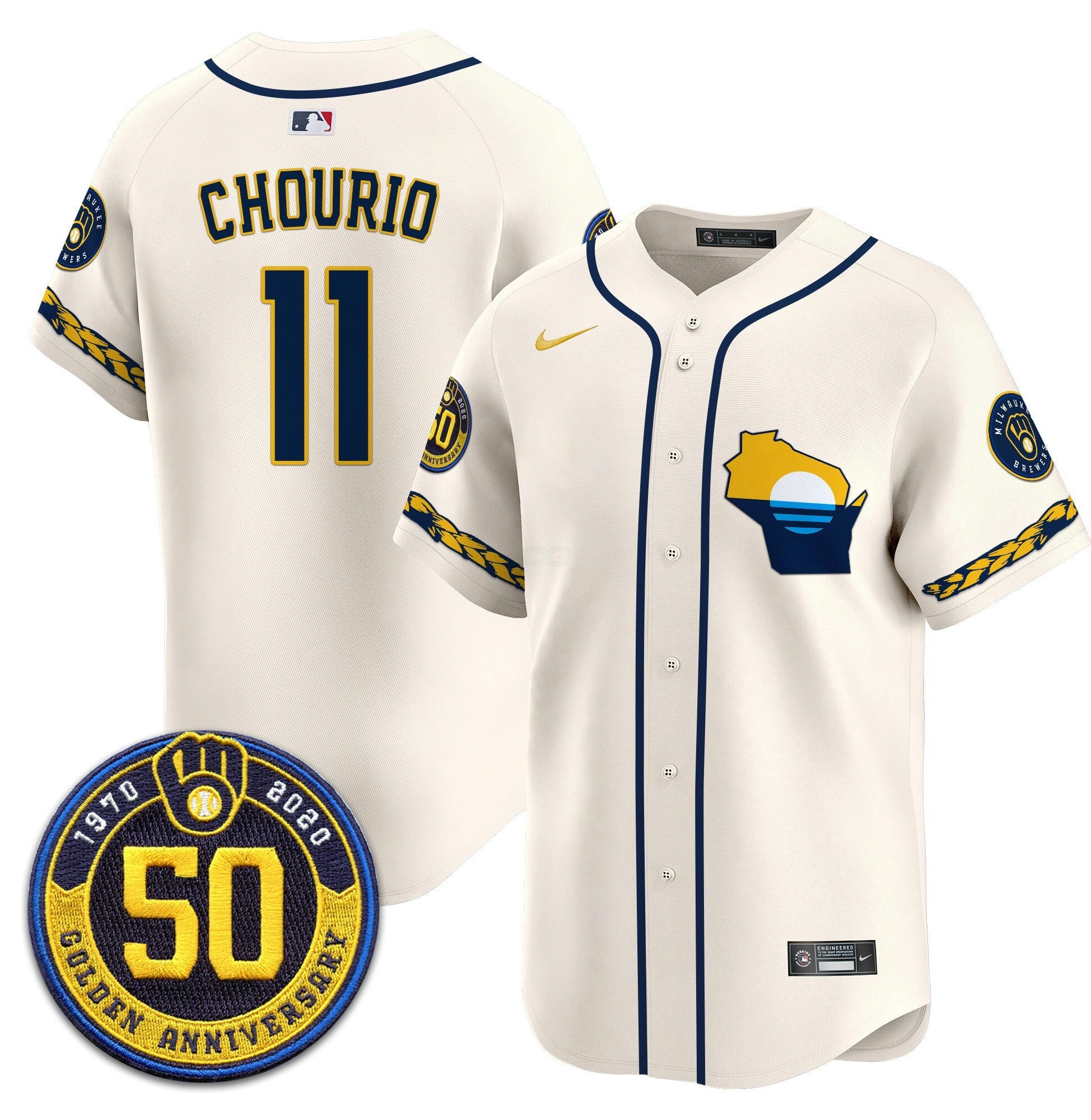 Camisa MLB Men’s Milwaukee Golden 50th Anniversary Patch Vapor Premier Limited Jersey